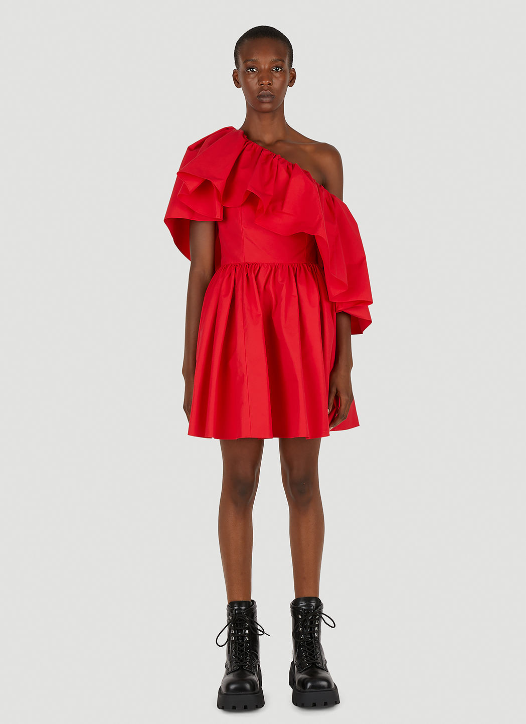 Kirkegård Samle melodi Alexander McQueen Unisex Asymmetric Ruffle Mini Dress in Red | LN-CC®