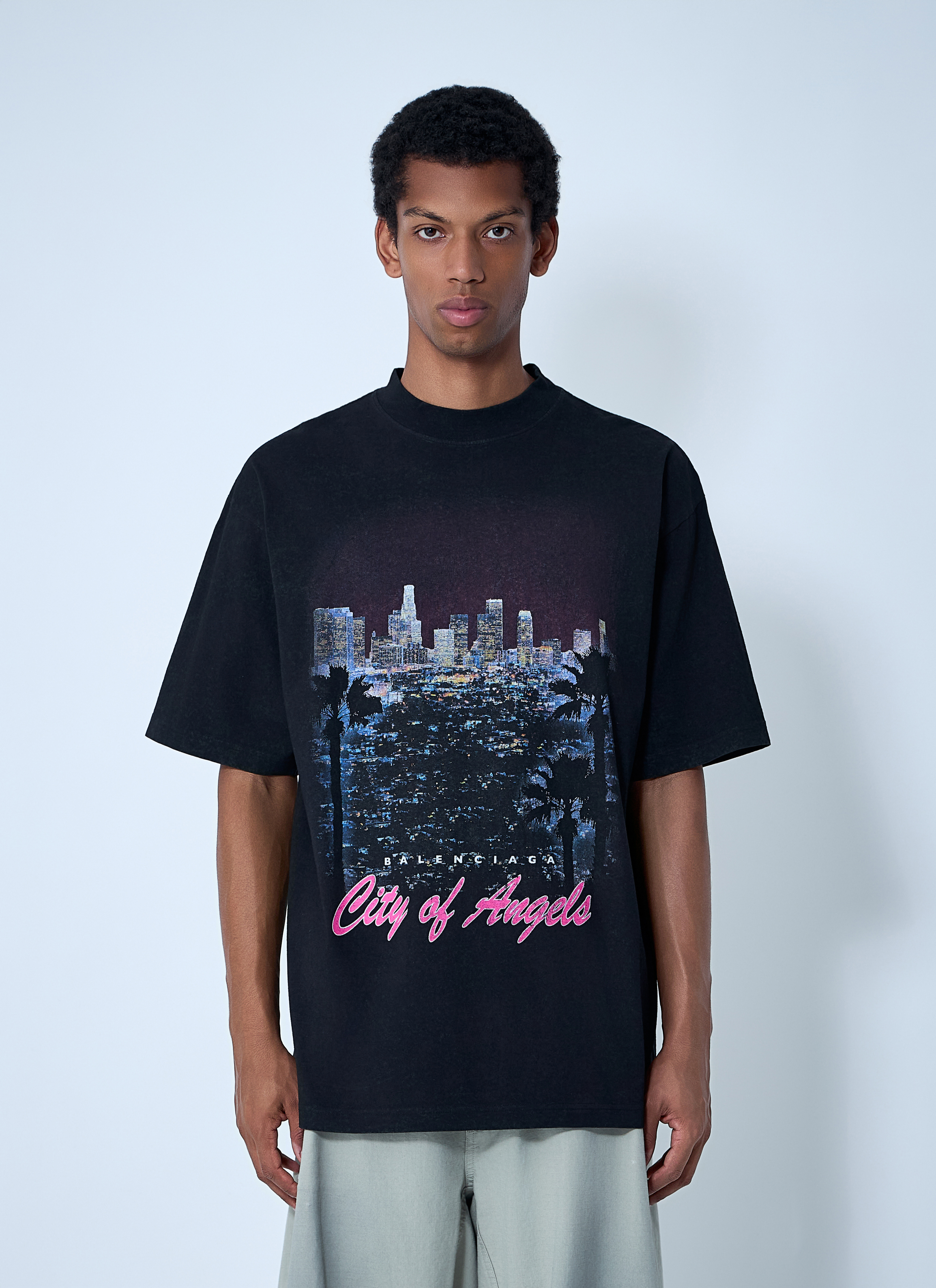 Tシャツ・カットソー Balenciaga City Of Angels Black Cotton T-Shirt Women's City Of Angels Shrunk T-shirt in Black Faded