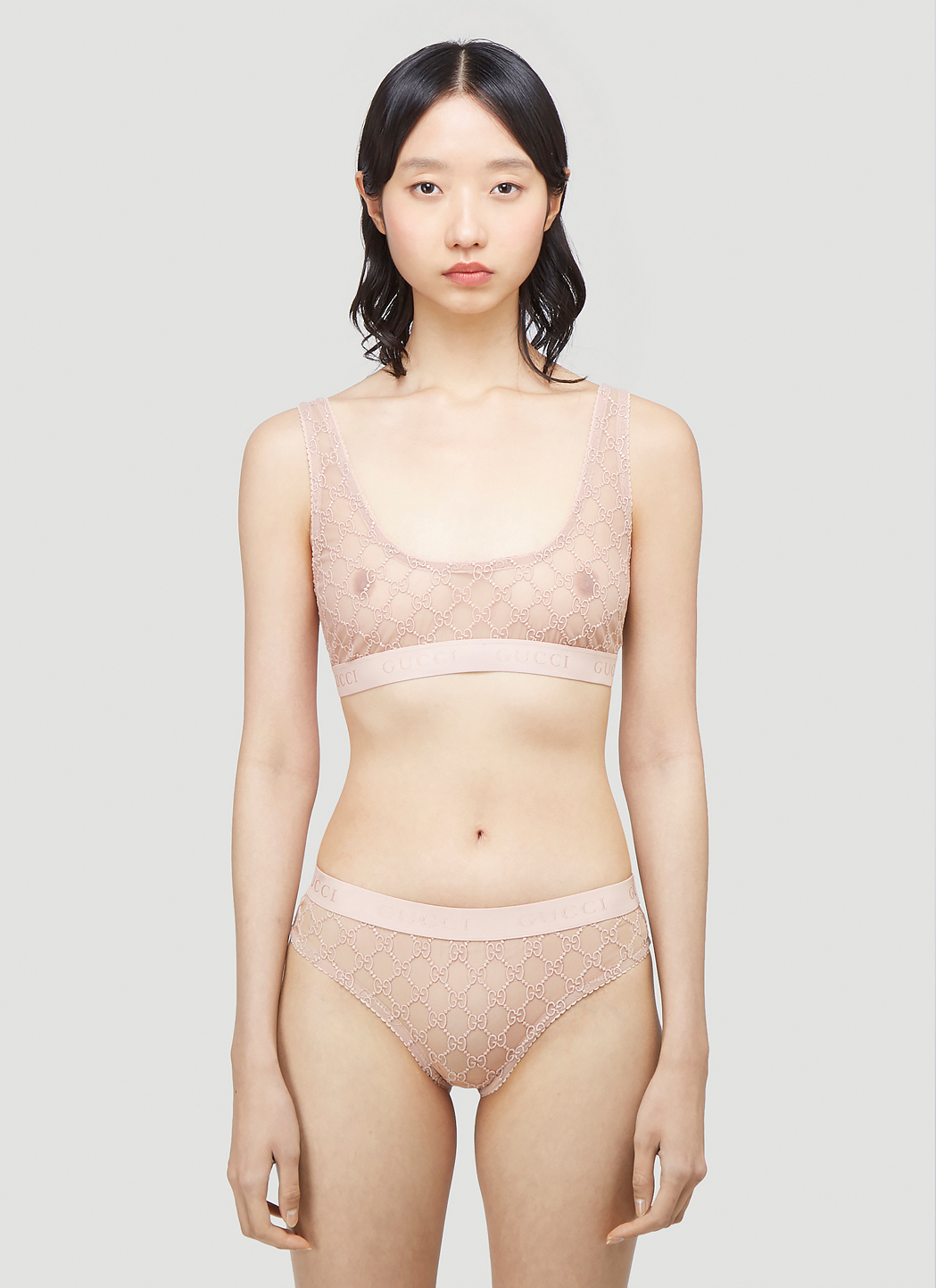GG Logo Sheer-Lace Lingerie Set