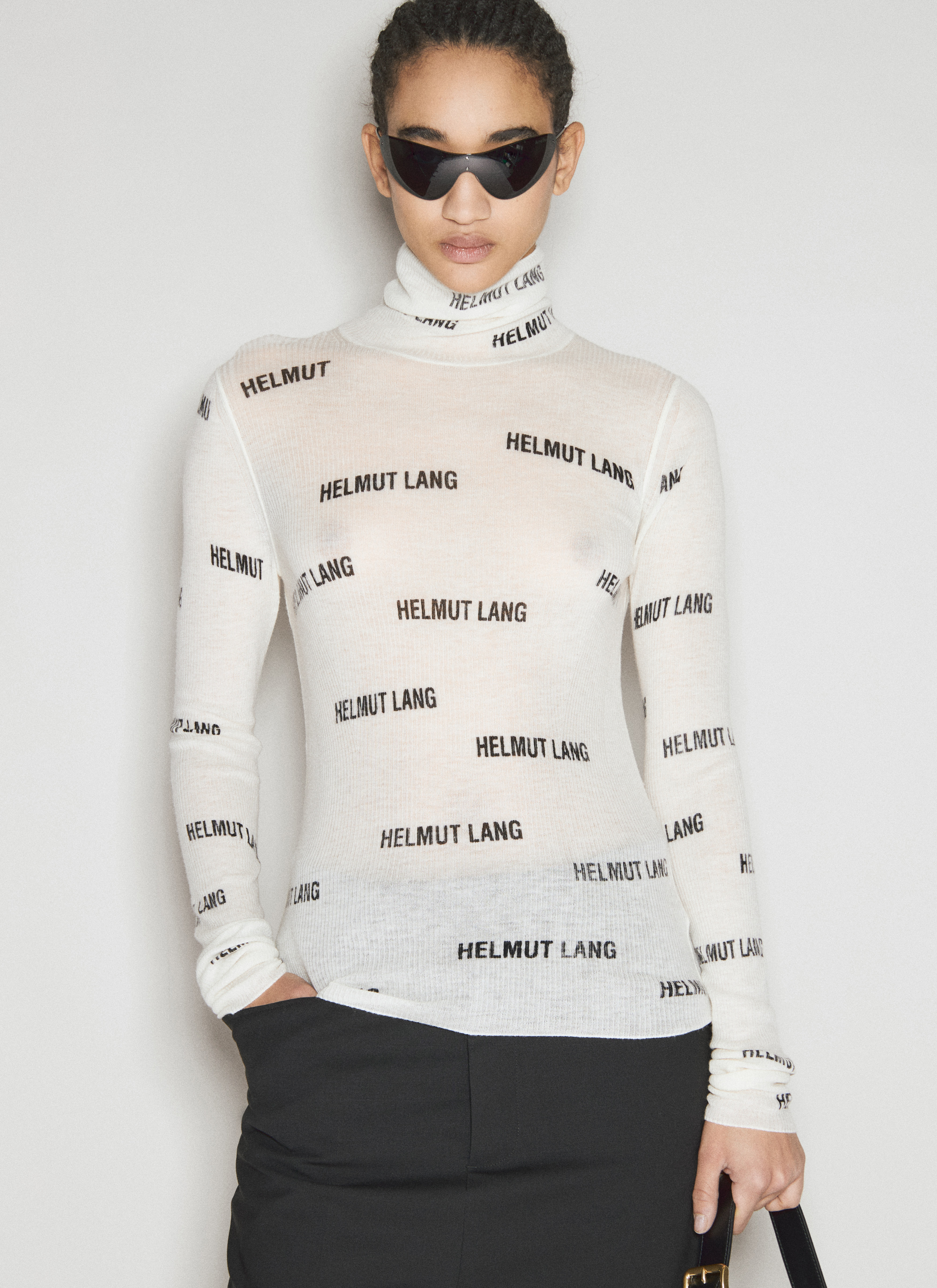 Helmut Lang Women's' Logo Print High Neck Sweater in White