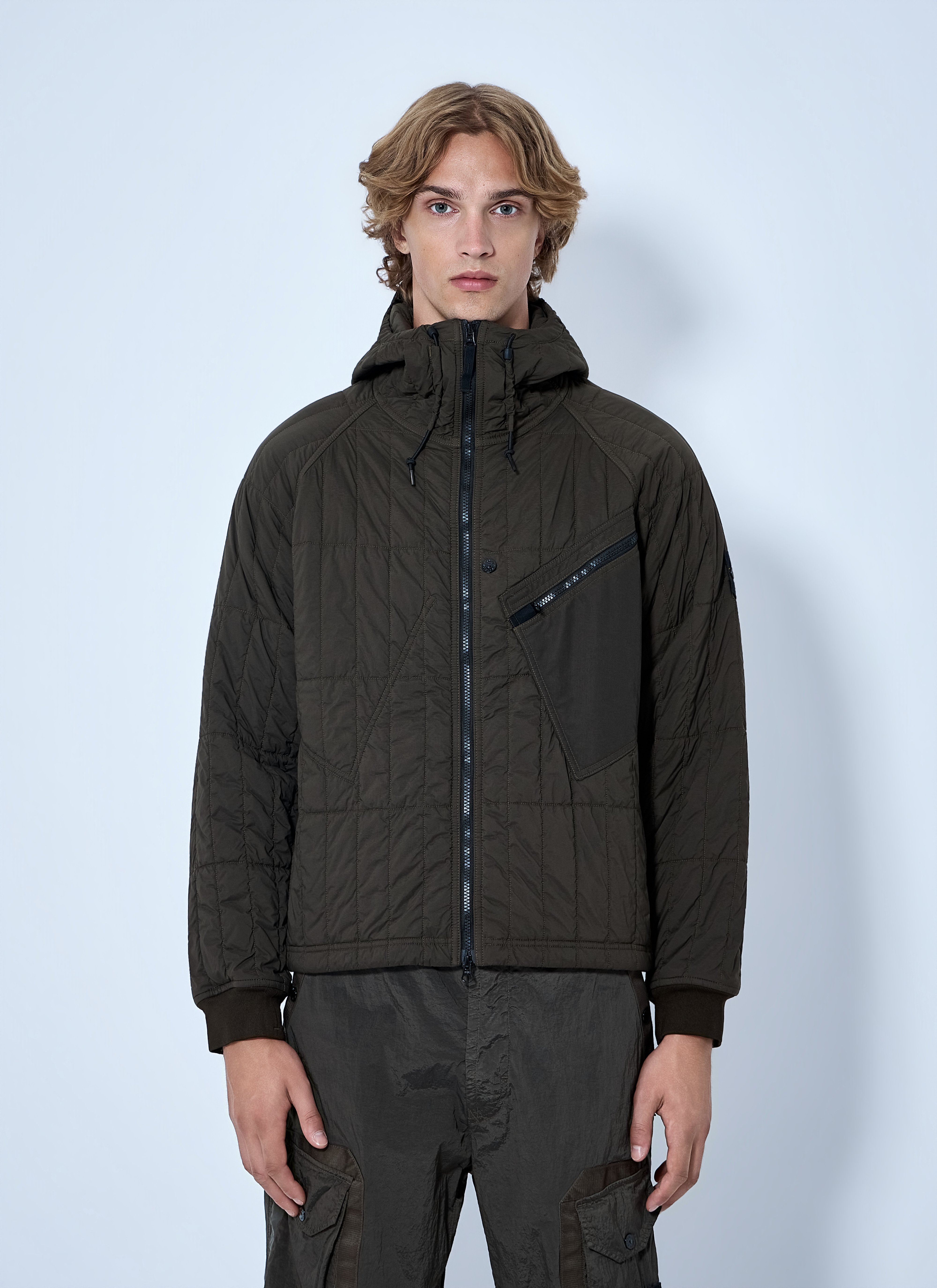 Stone Island Men's Brown Quilted Hooded Jacket - Man Jackets M