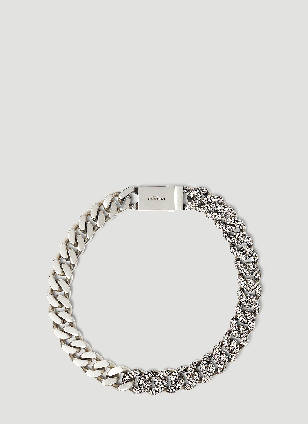 Silver Logo-engraved curb-chain bracelet, Saint Laurent