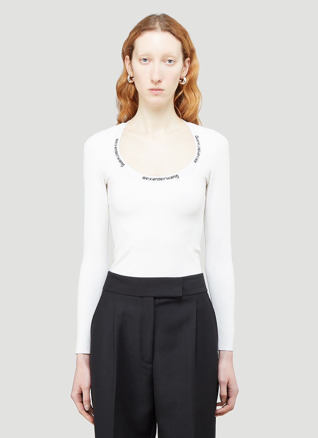 Alexander Wang Logo Long-Sleeved Top in White | LN-CC
