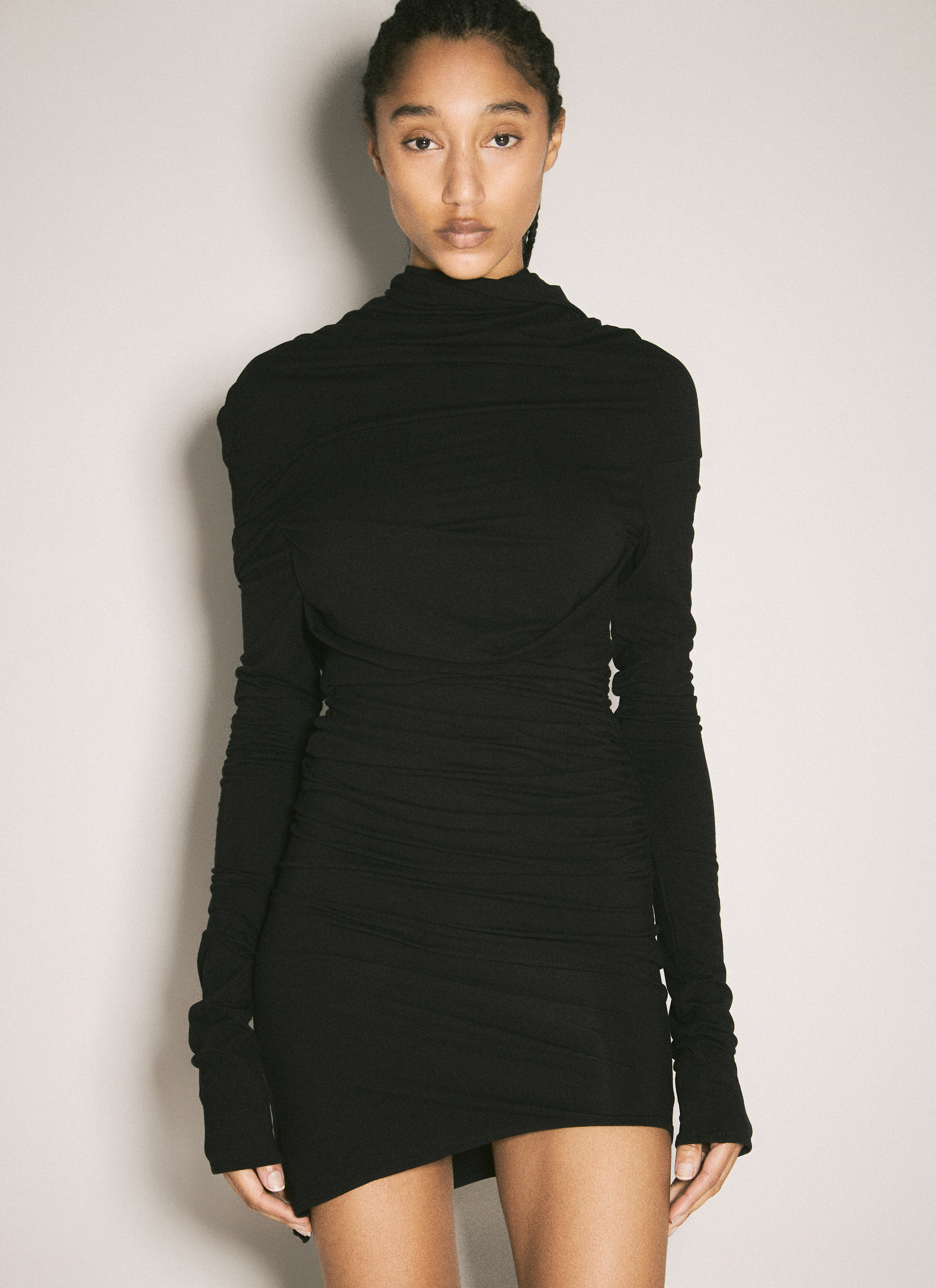 ワンピース ENTIRE STUDIOS MINI BLACK DRESS IN NYLON BLEND ls mini - nylon spandex soot – entire studios