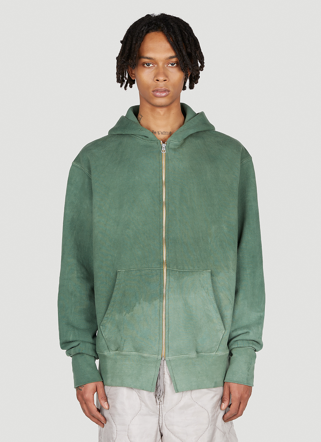 NOTSONORMAL Splashed Hooded Sweatshirt in Green | LN-CC