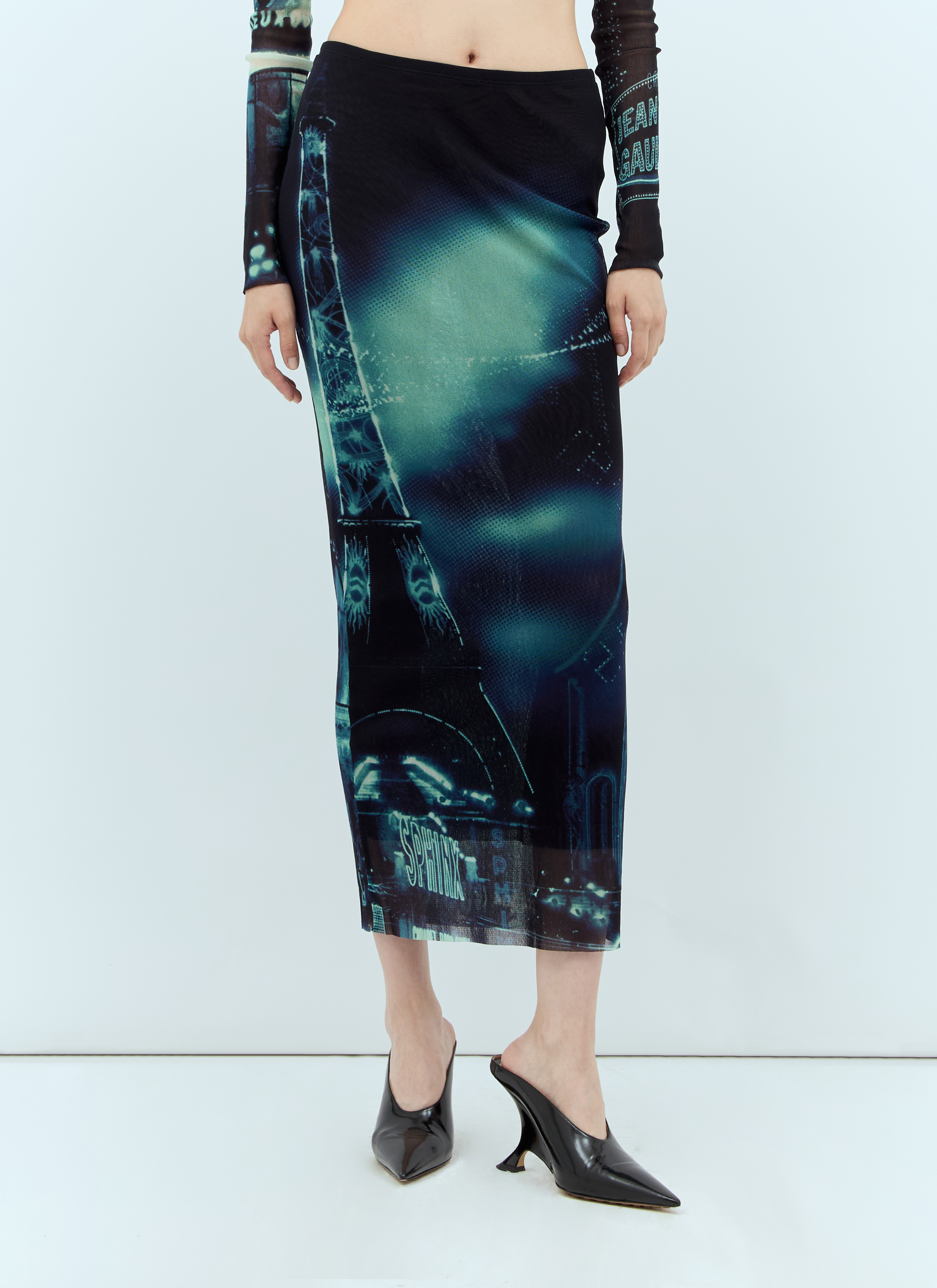 Jean Paul Gaultier Pigalle Mesh Long Skirt in Navy für Damen