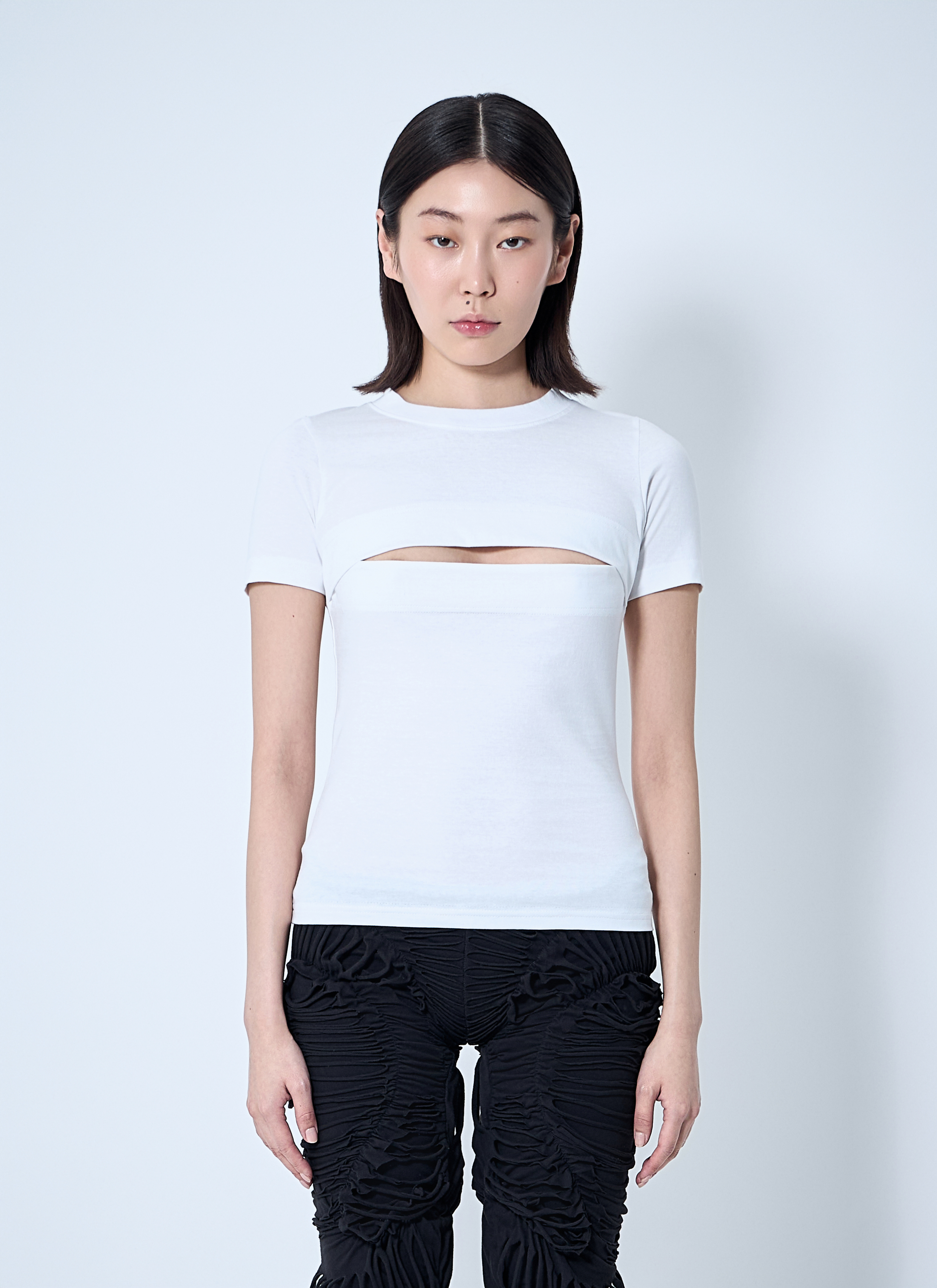 【PORTERNA】Bella Ribbon Slit T-Shirt Sia Arnika Women's' Slit T-Shirt in White | LN-CC®
