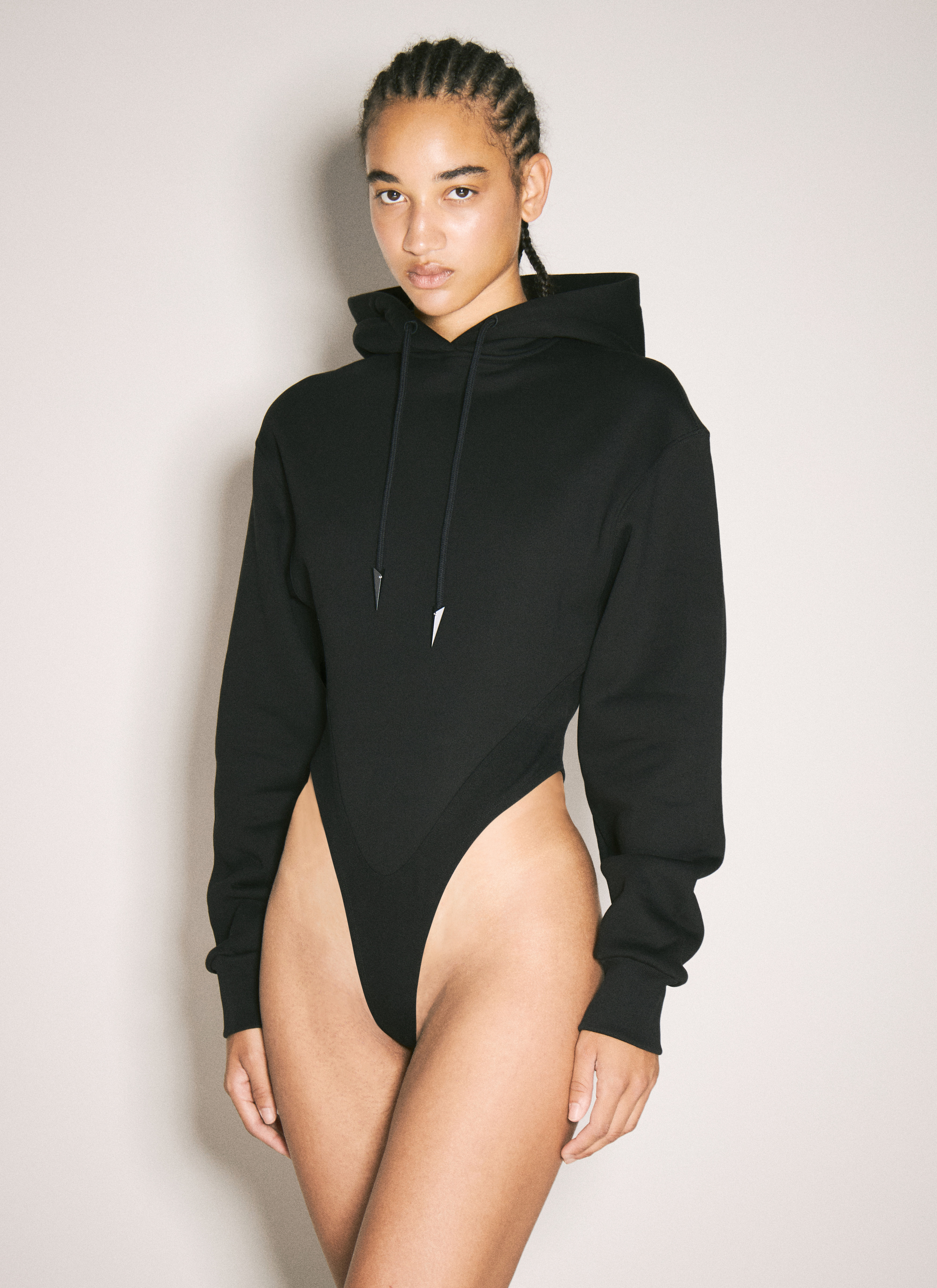 Mugler Women's' Fleece Hooded Bodysuit in Black | LN-CC®