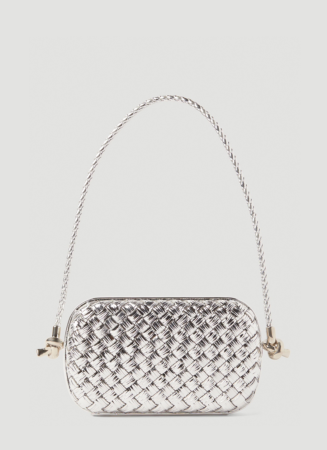 Bottega Veneta Leather Knot Minaudiere Shoulder Bag In Silver