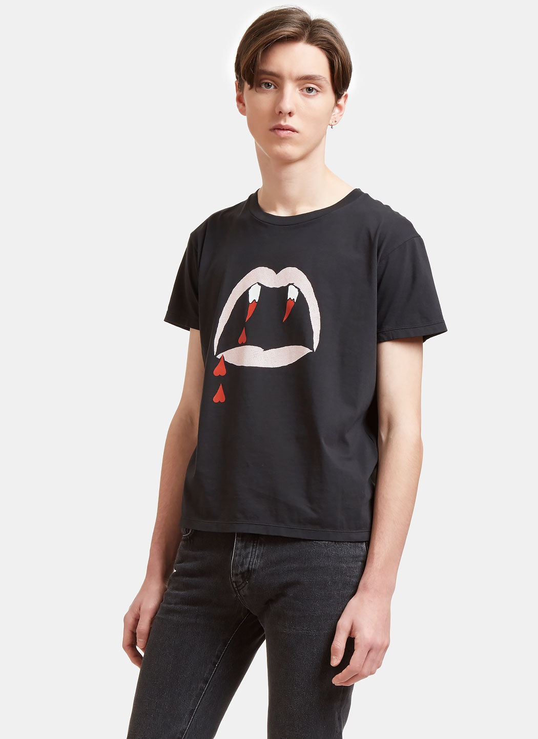 Saint Laurent Men's Blood Luster Mouth Print Crew Neck T-Shirt in