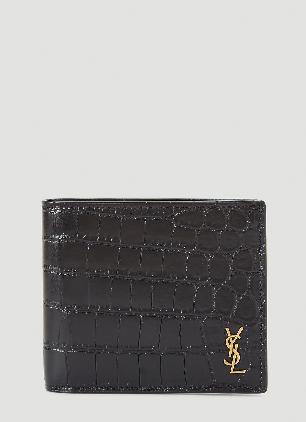 Crocodile-Embossed Bi-Fold Wallet in Black | LN-CC