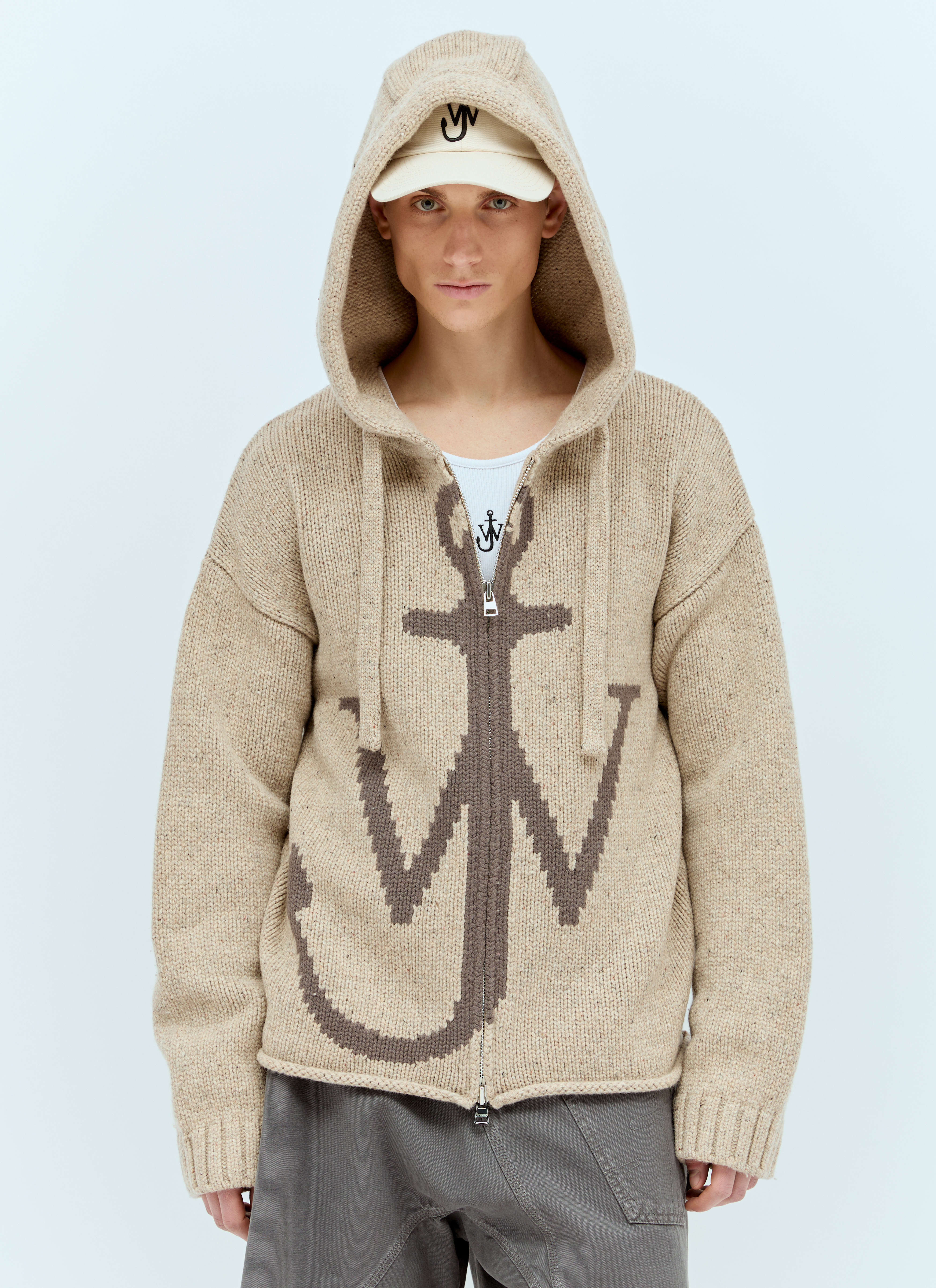 JW Anderson Men's' Anchor Zipped Hooded Cardigan in Beige | LN-CC®