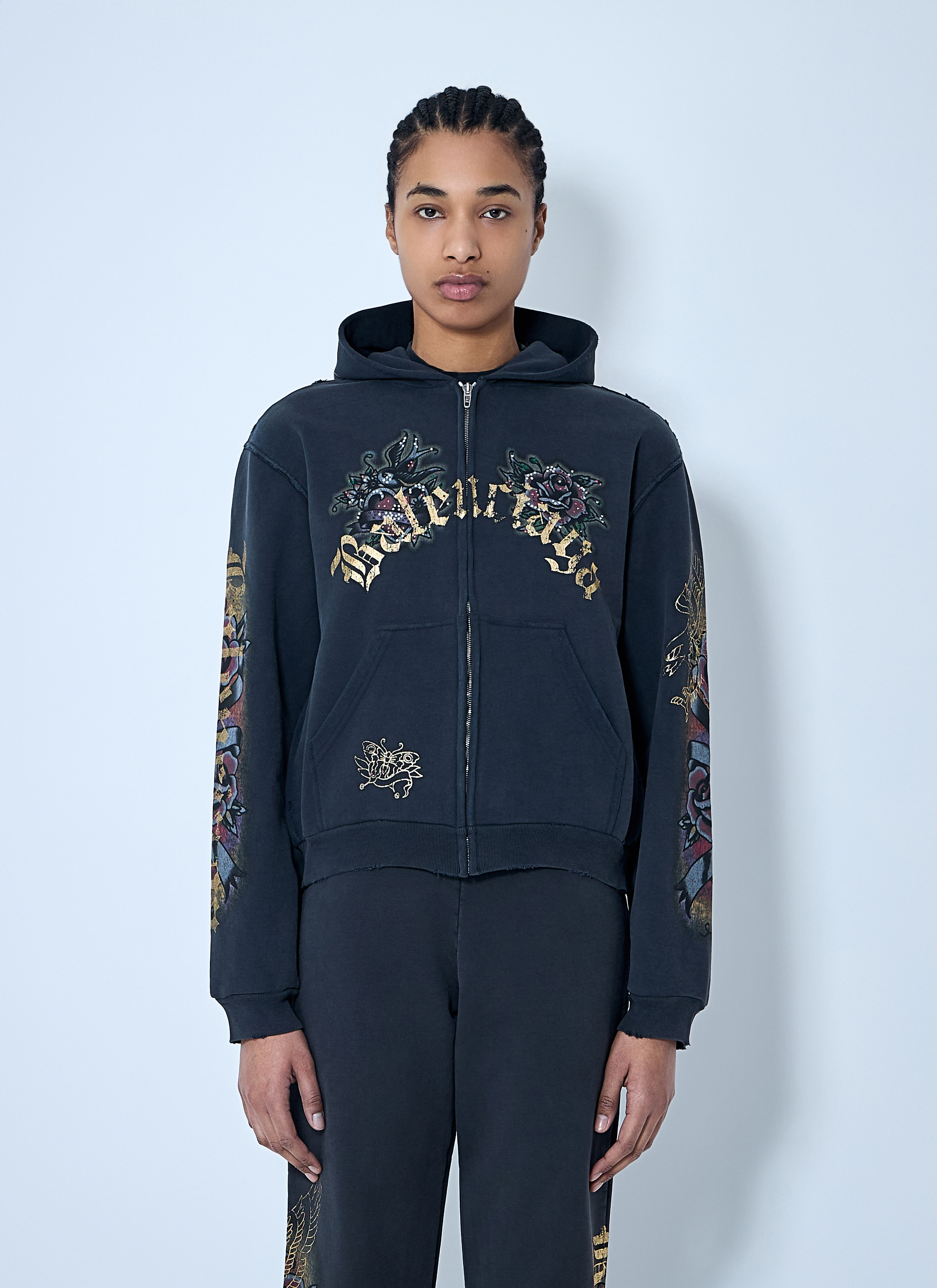Balenciaga Women's' Tacky Tattoo Zip-Up Sweatshirt in Black