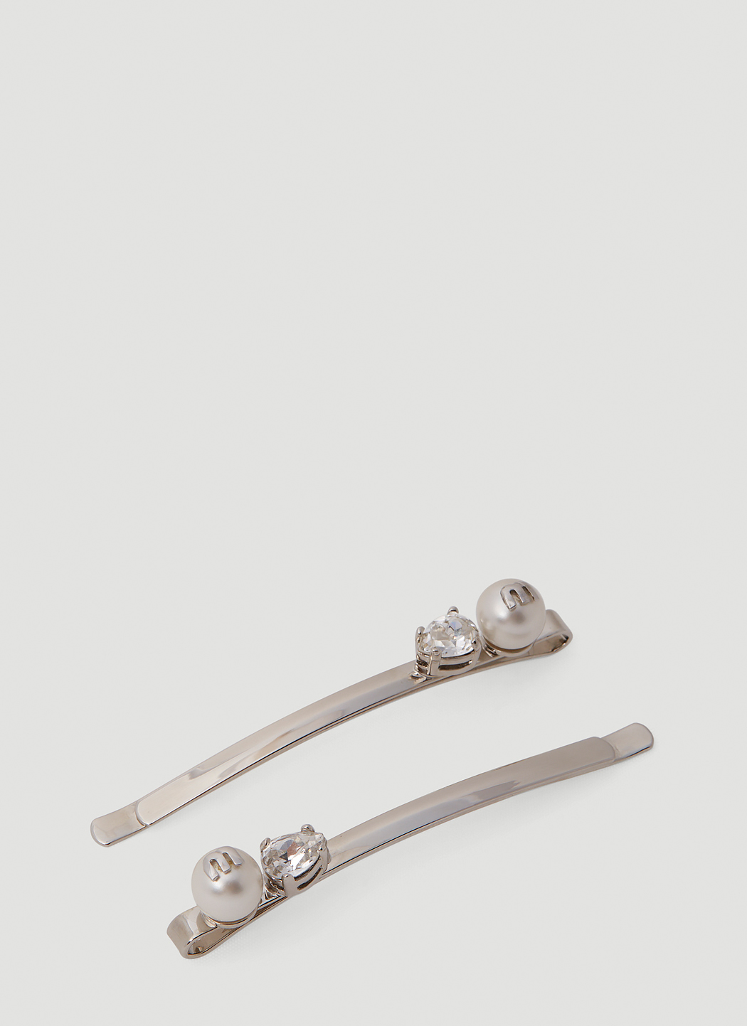 Set of Two Logo Plaque Pearl Hair Slides