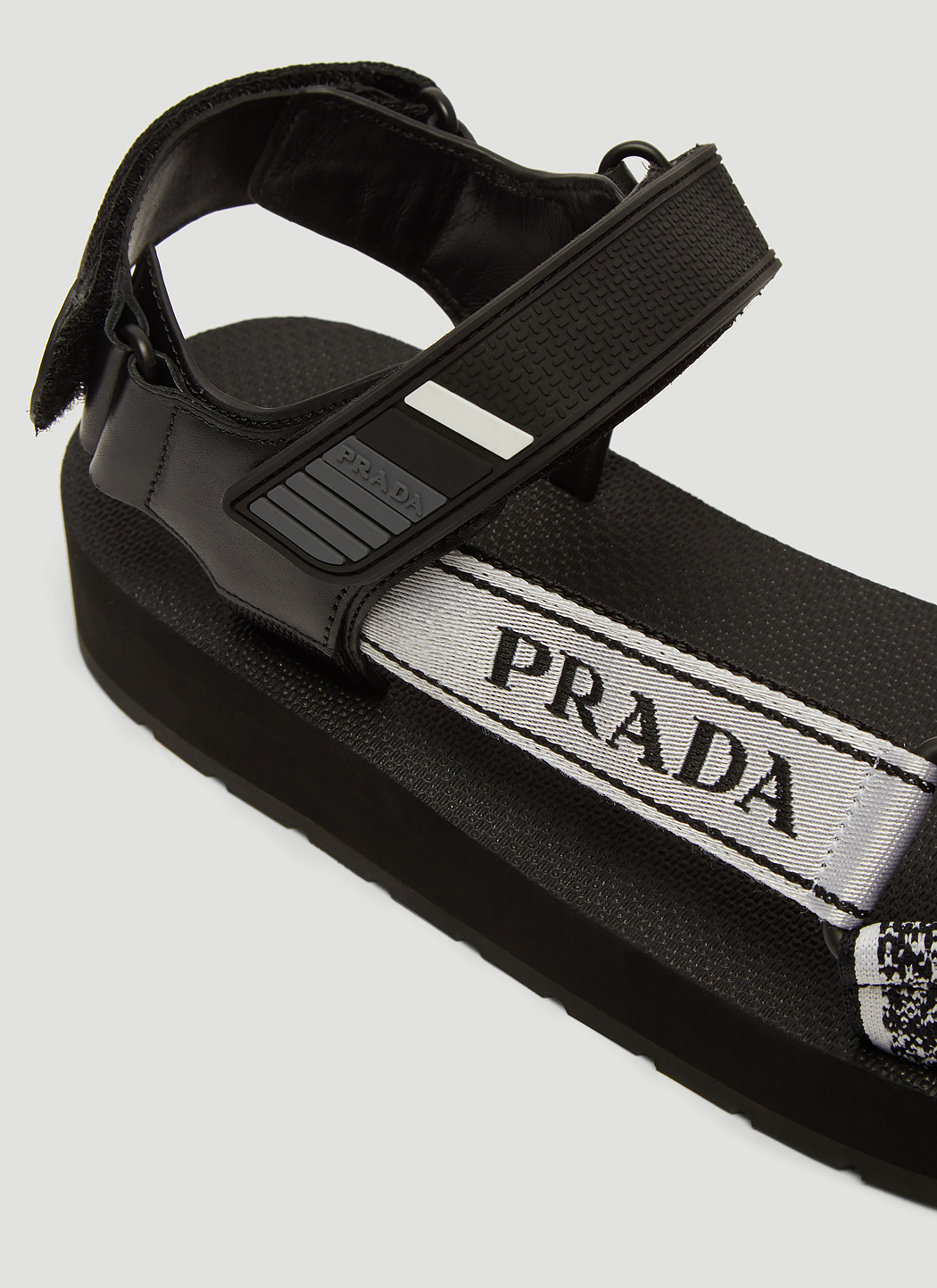 Prada Logo Jacquard Strap Sandals in Black | LN-CC