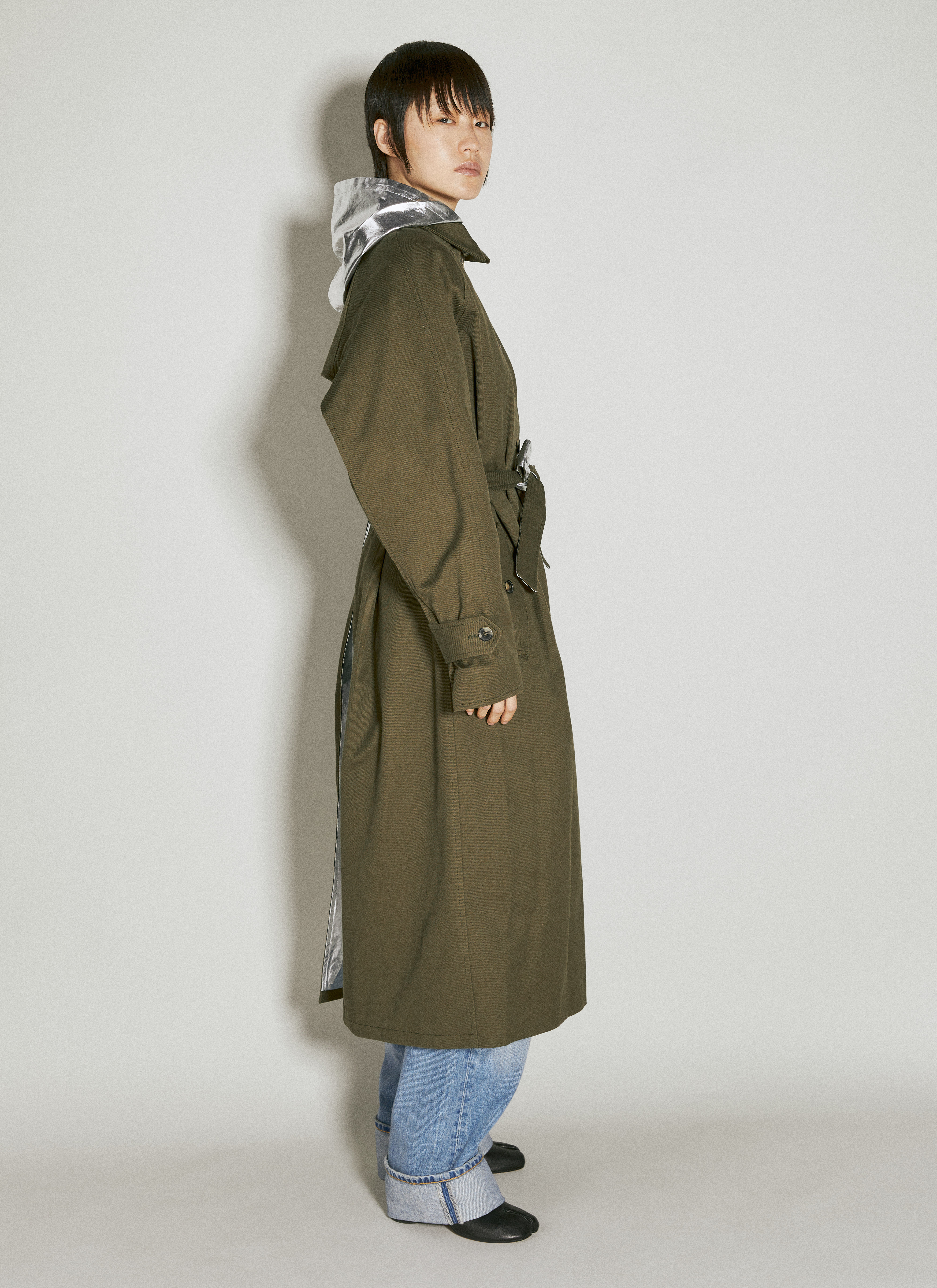 Rabanne Women's' Metalic Panel Hooded Trench Coat in Green | LN-CC®