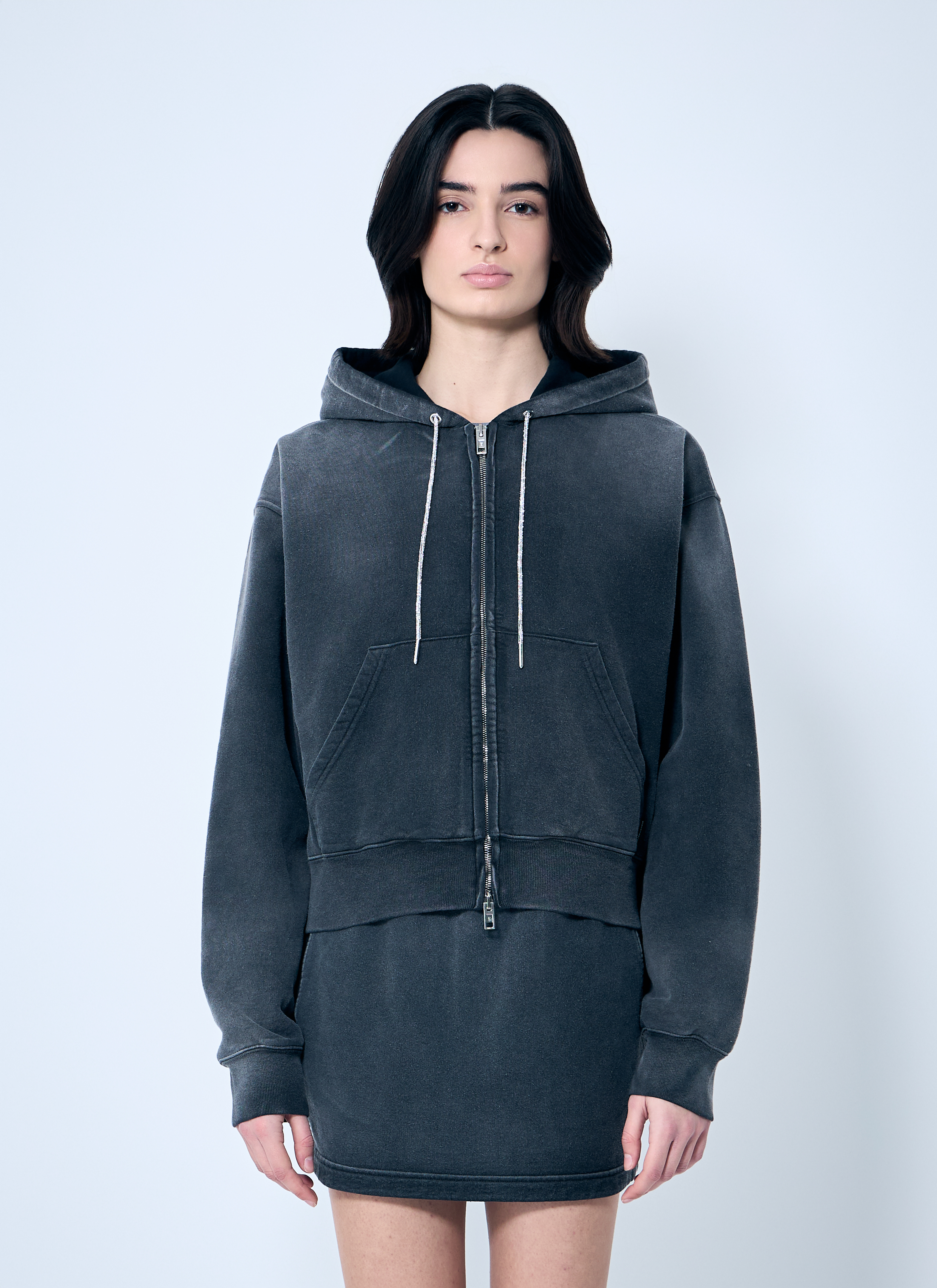 Alexander Wang Women's' Zip-Up Sweater With Rhinestone Drawstring