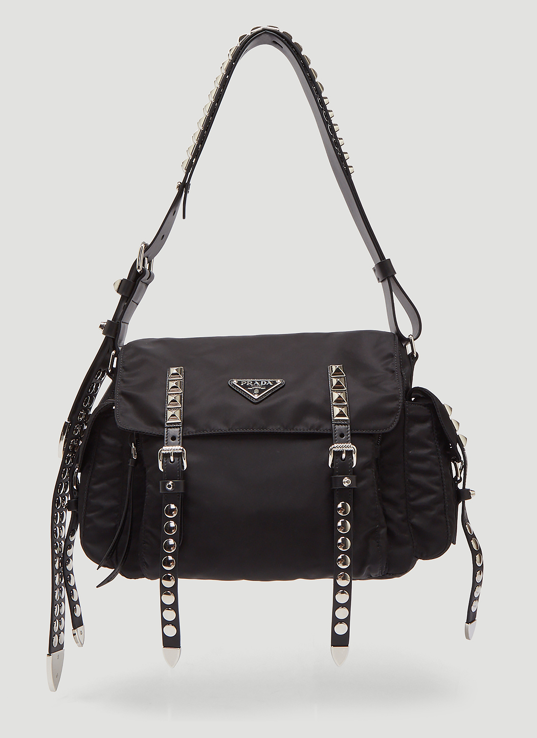 Prada Prada Black Nylon Shoulder Bag with Studding