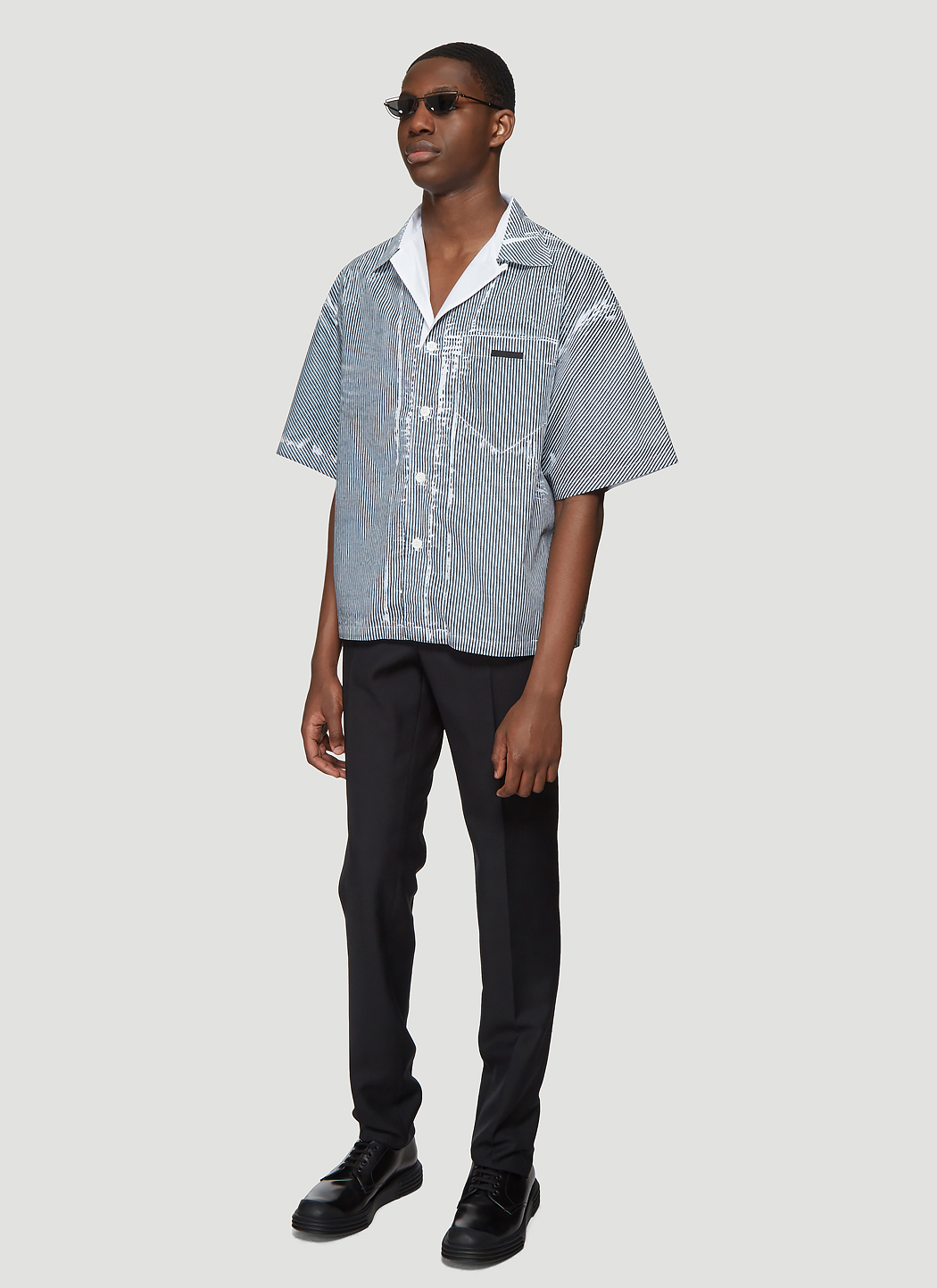 Prada Short Sleeve Stripe Shirt in White | LN-CC