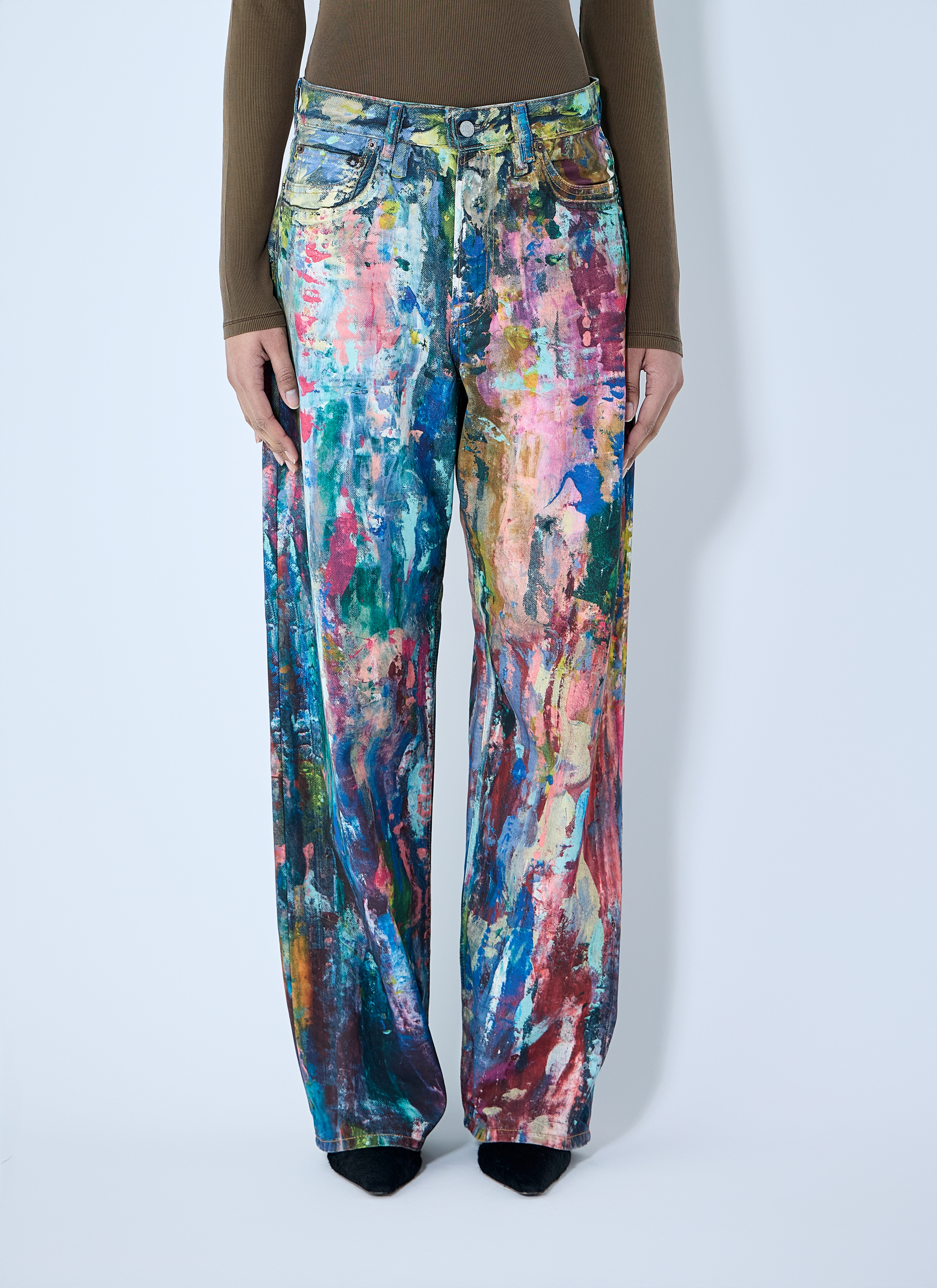 パンツ Acne Studios Paint Jeans ACNE STUDIOS Paint-Splattered Distressed Wide-Leg Jeans