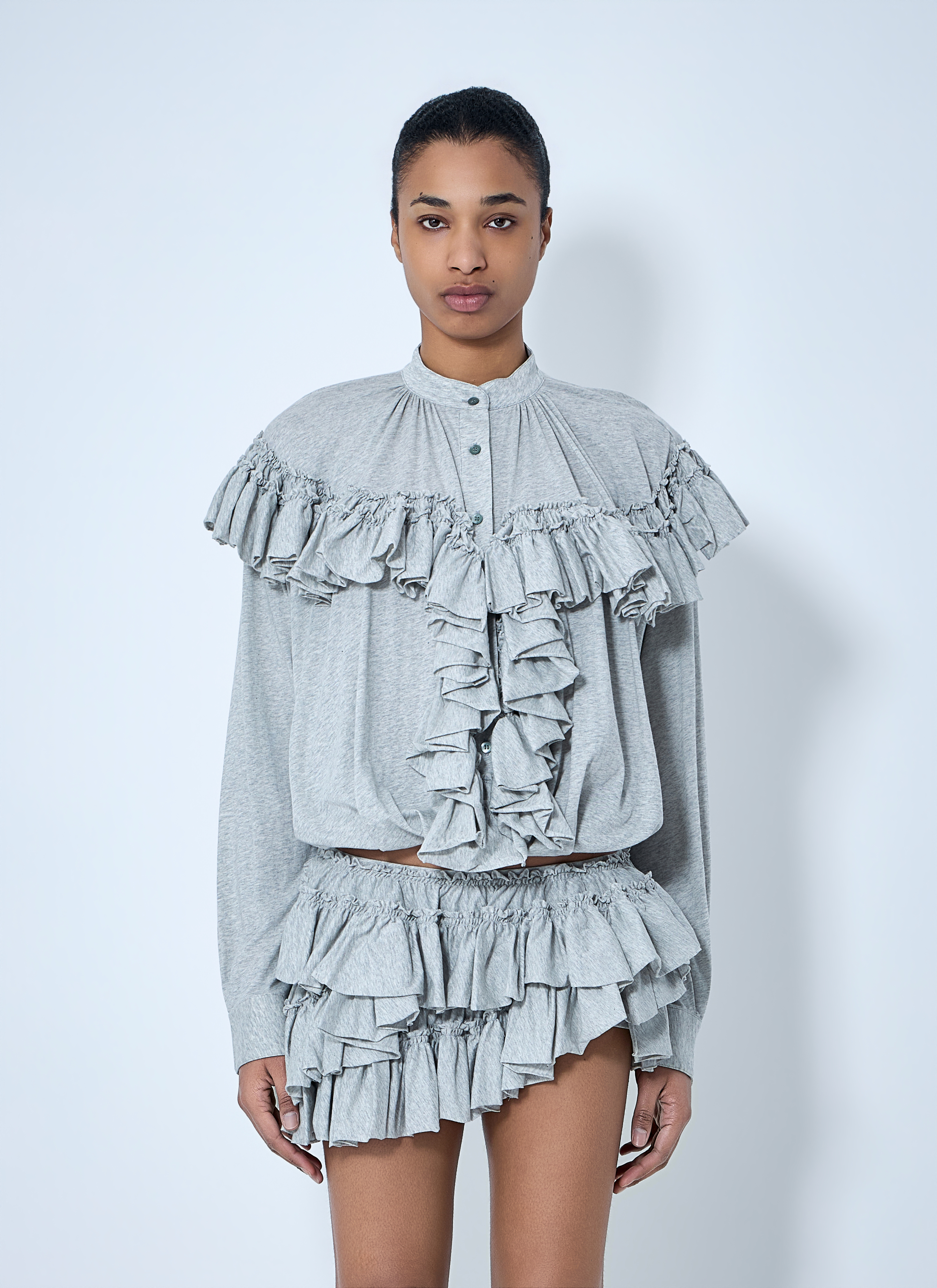 Dries Van Noten Women's' Ruffled Cotton Jersey Shirt in Grey | LN-CC®