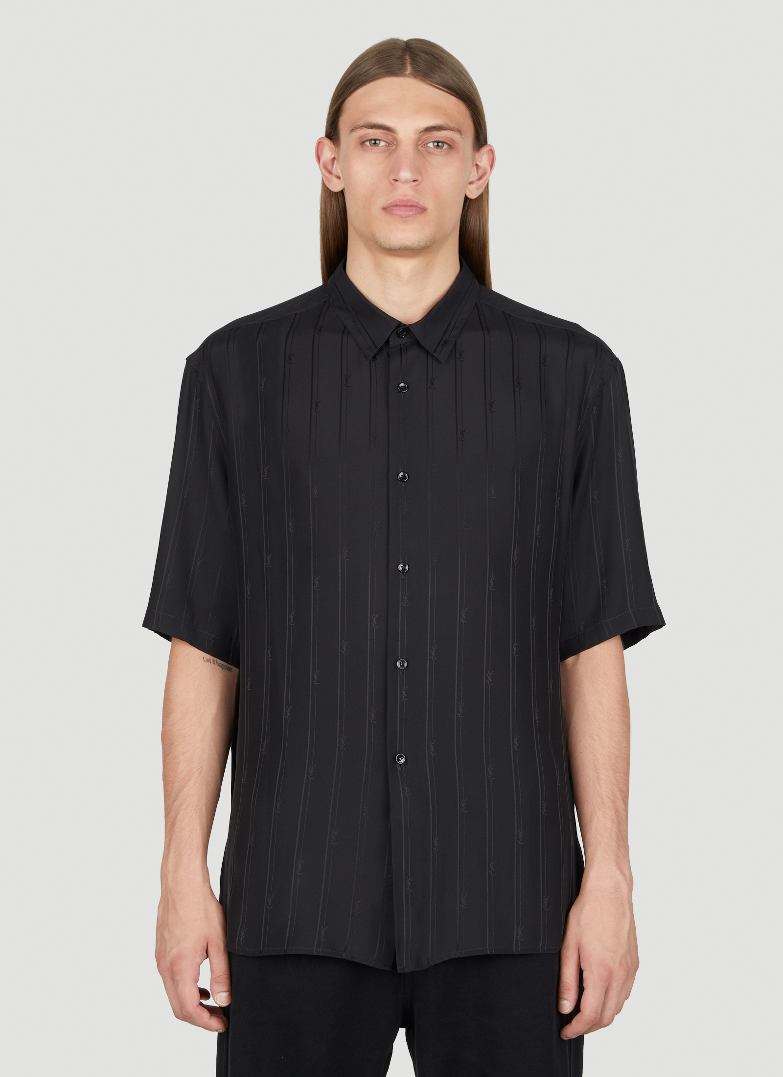 Saint Laurent Men's' Cassandre Stripe Silk Shirt in Black