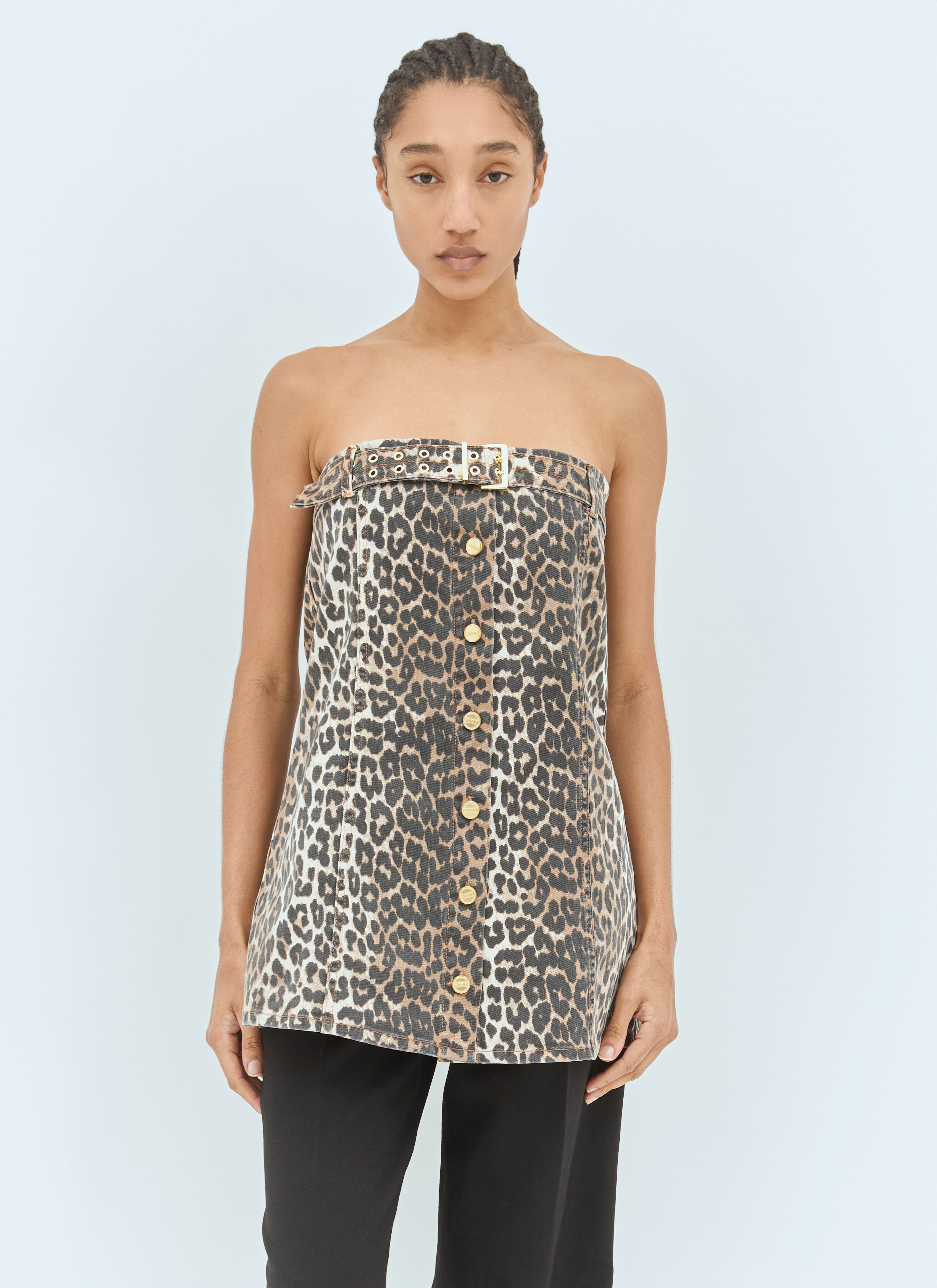 GANNI Women's' Leopard Denim Top in Brown | LN-CC®