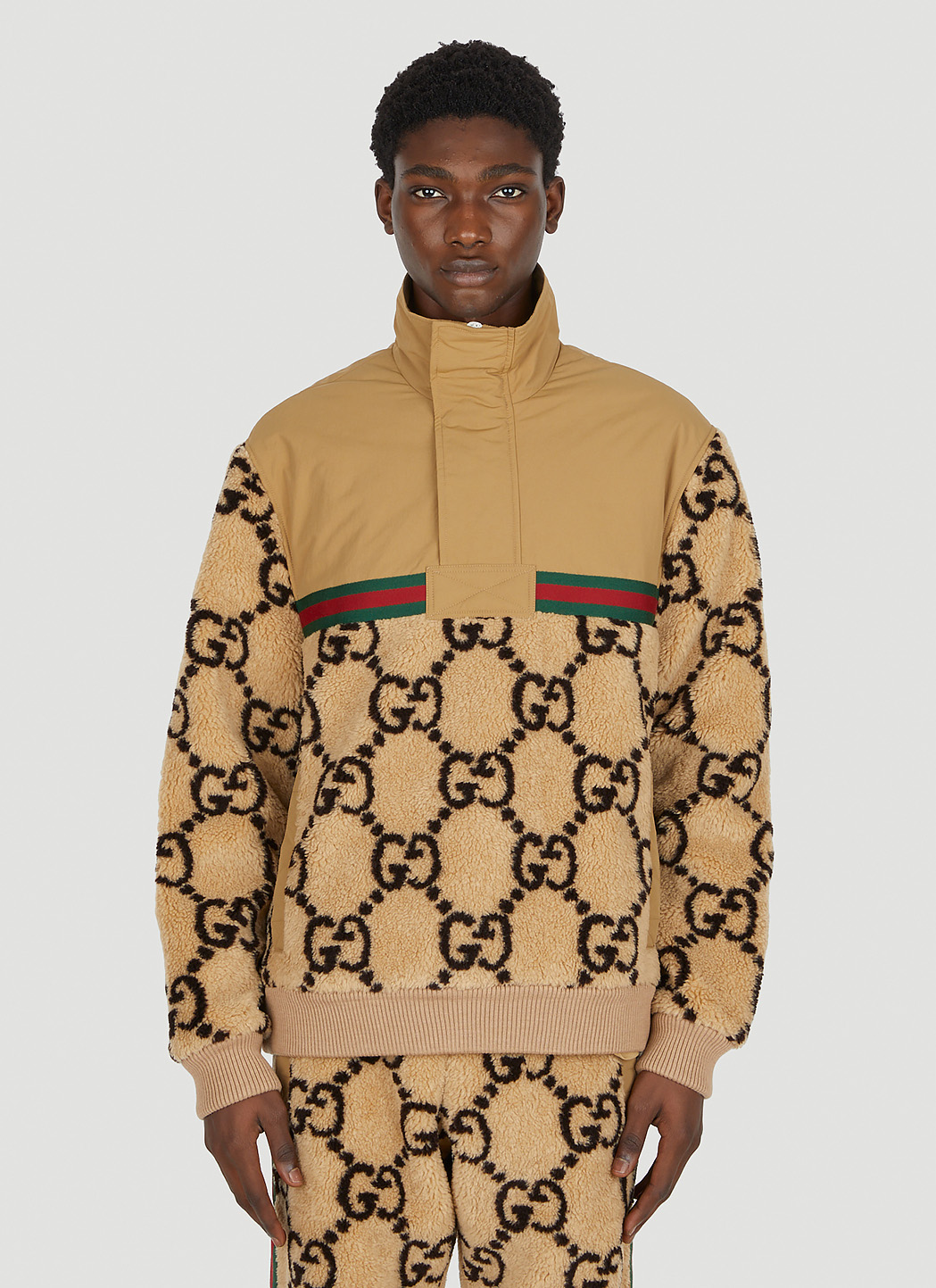 GG Jacquard Faux Fur Half-Zip Jacket