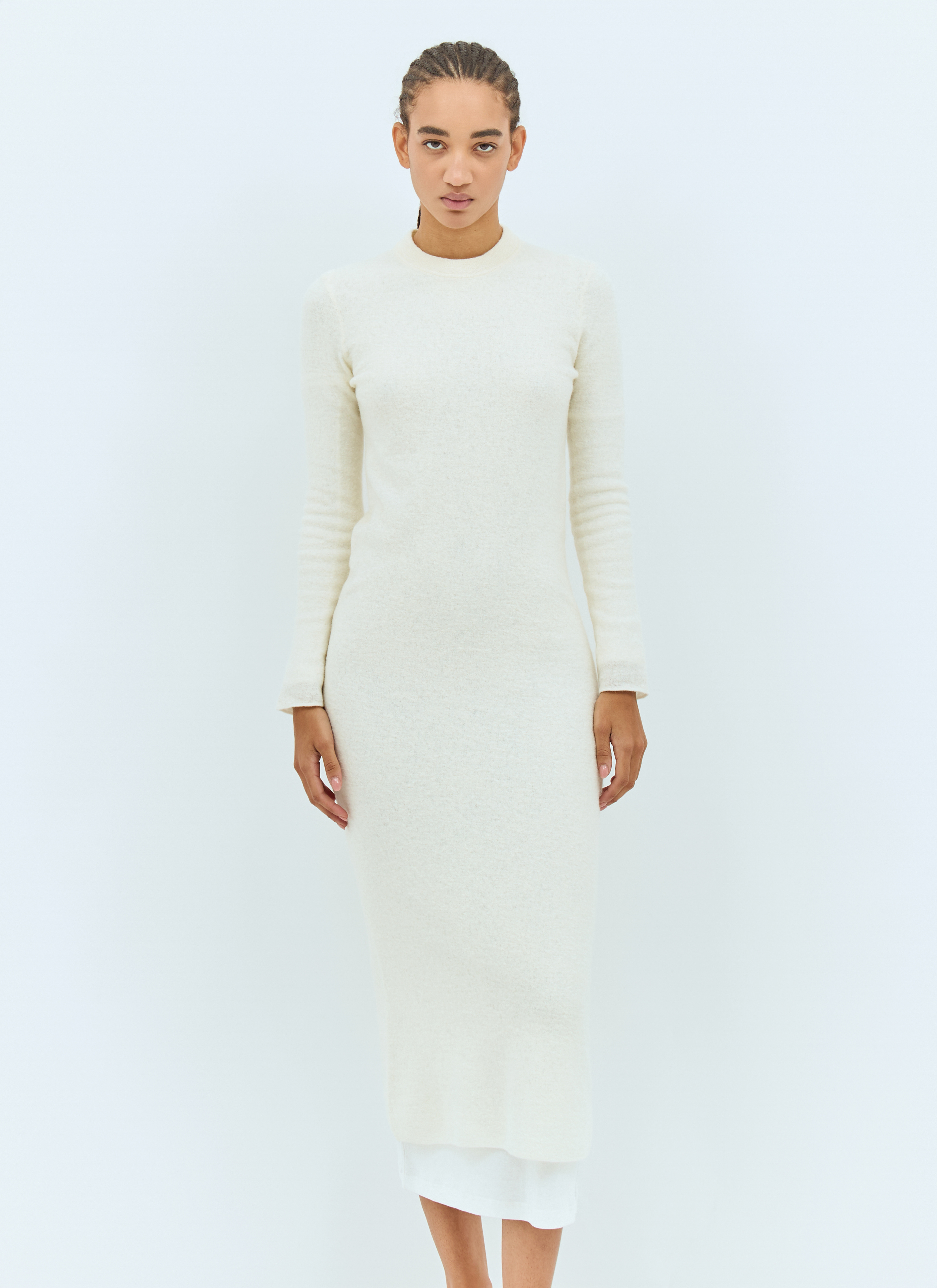 【送料&関税込】Jil Sander Textured Velvet Knit Dress Velvet devoré minidress in beige - Jil Sander | Mytheresa