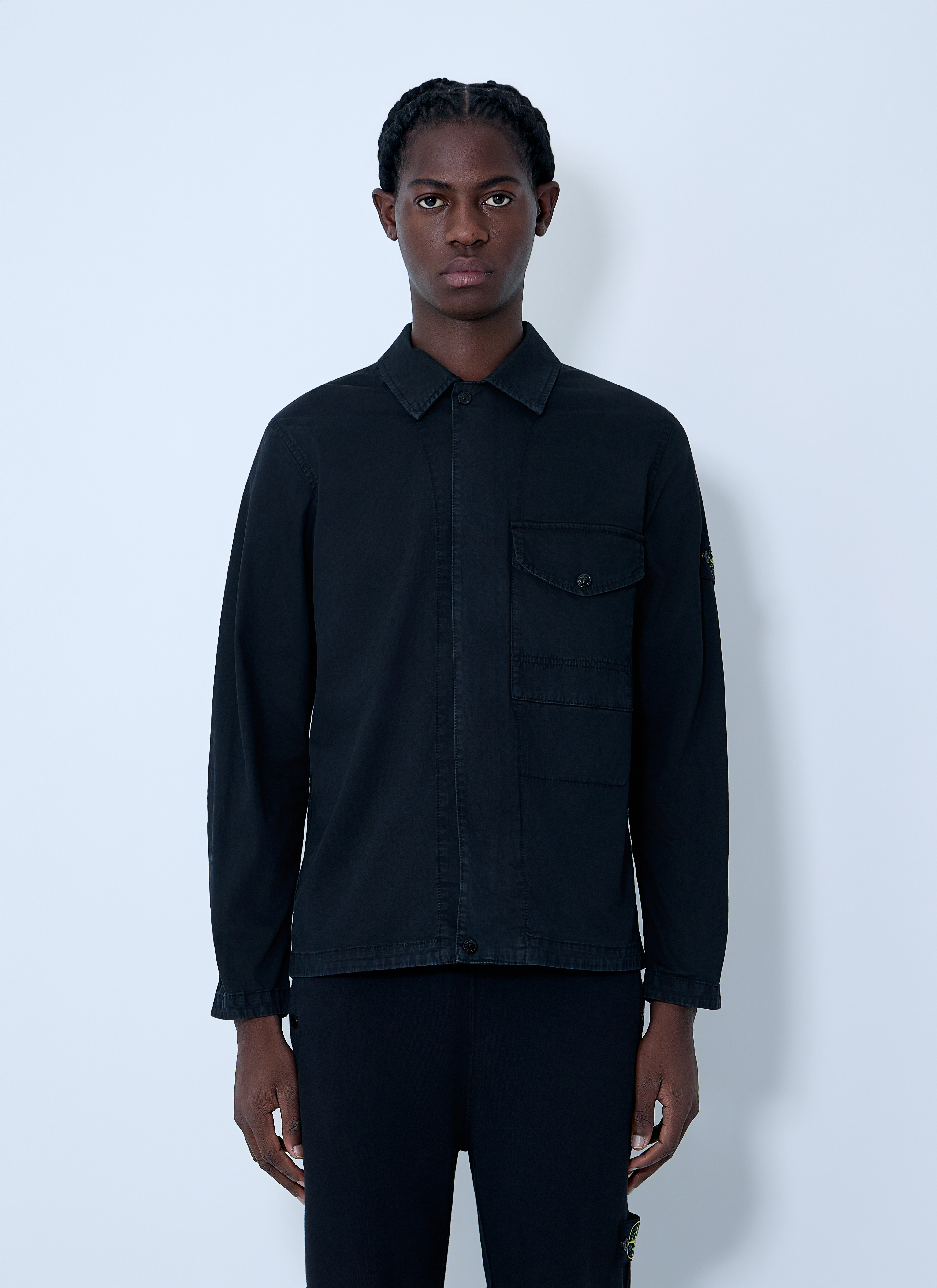 Stone Island Men's Black Logo Patch Shirt - Man Shirts Xxxl