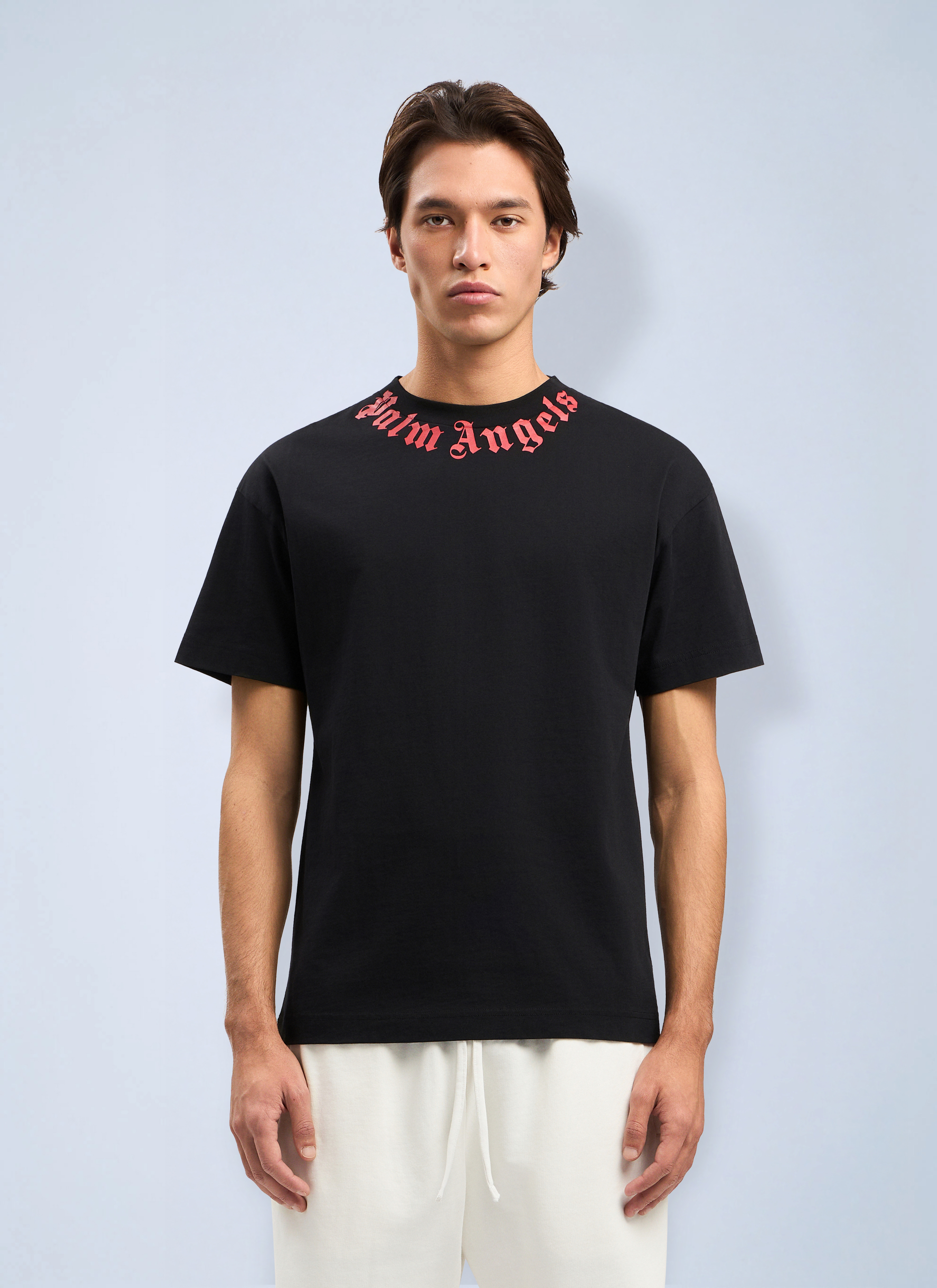 Palm Angels Uomo Nero Neck Logo T-Shirt - Man T-Shirts Xl