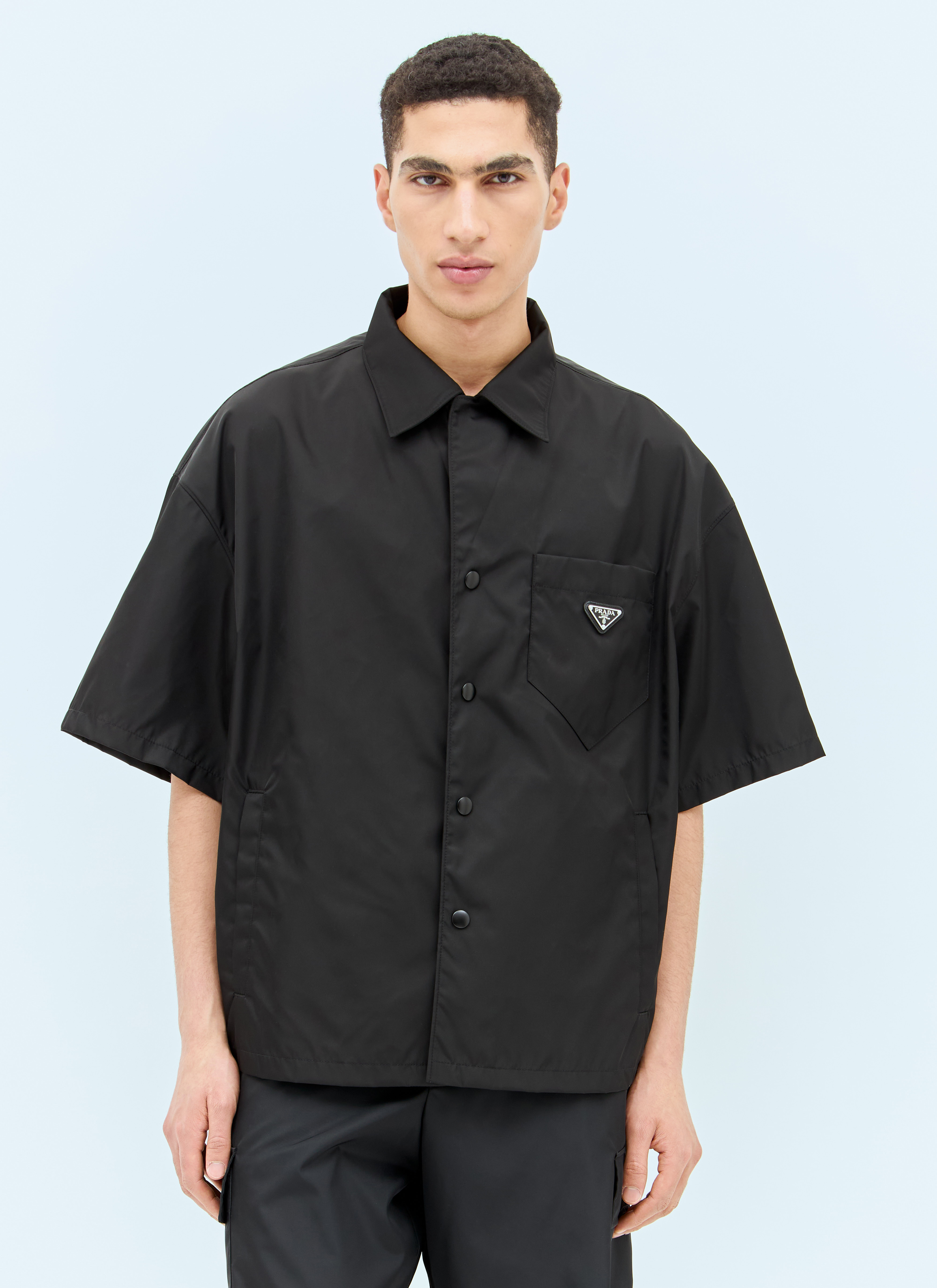 Prada Men's Re-Nylon Short Sleeved Shirt in Black