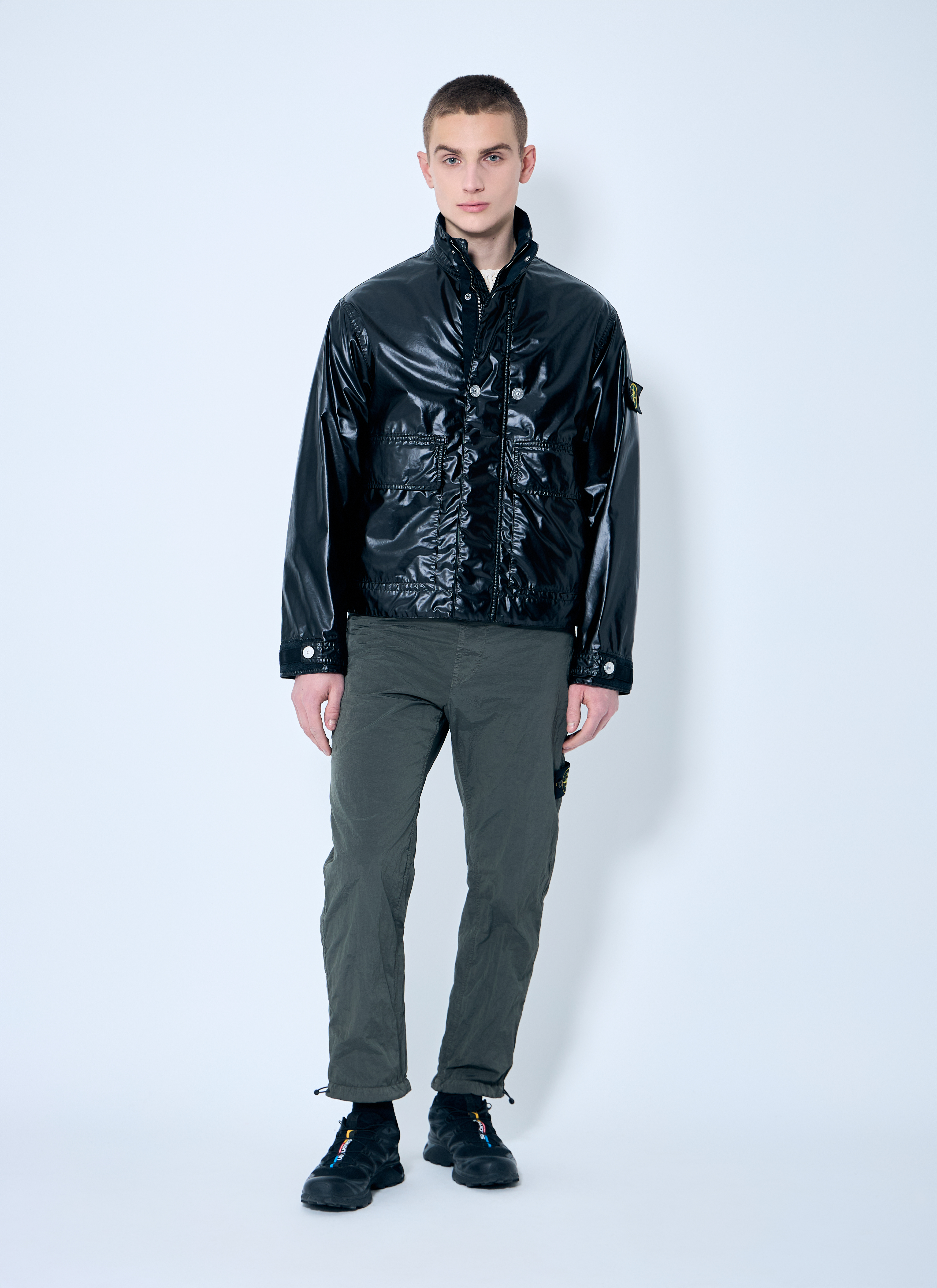 Stone Island Men's' Laminated Biker Jacket in Black | LN-CC®