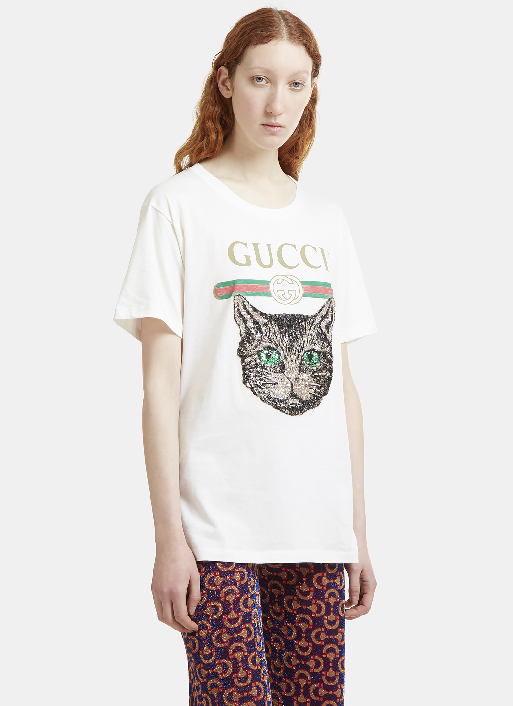 Gucci Mystic Cat Logo T-Shirt in White | LN-CC