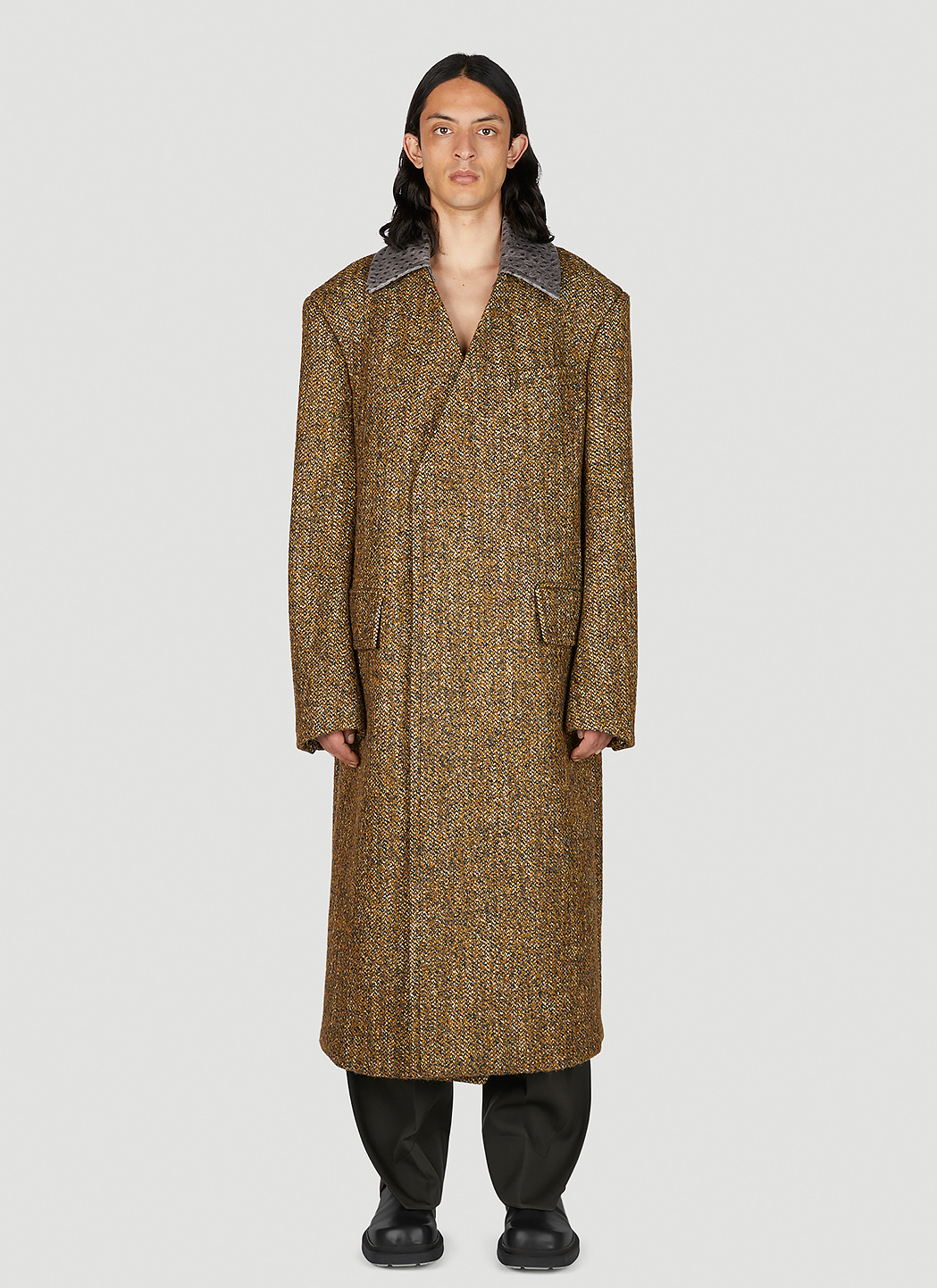 Bottega Veneta Men's' Textured Wool Speckled Coat in Brown | LN-CC®