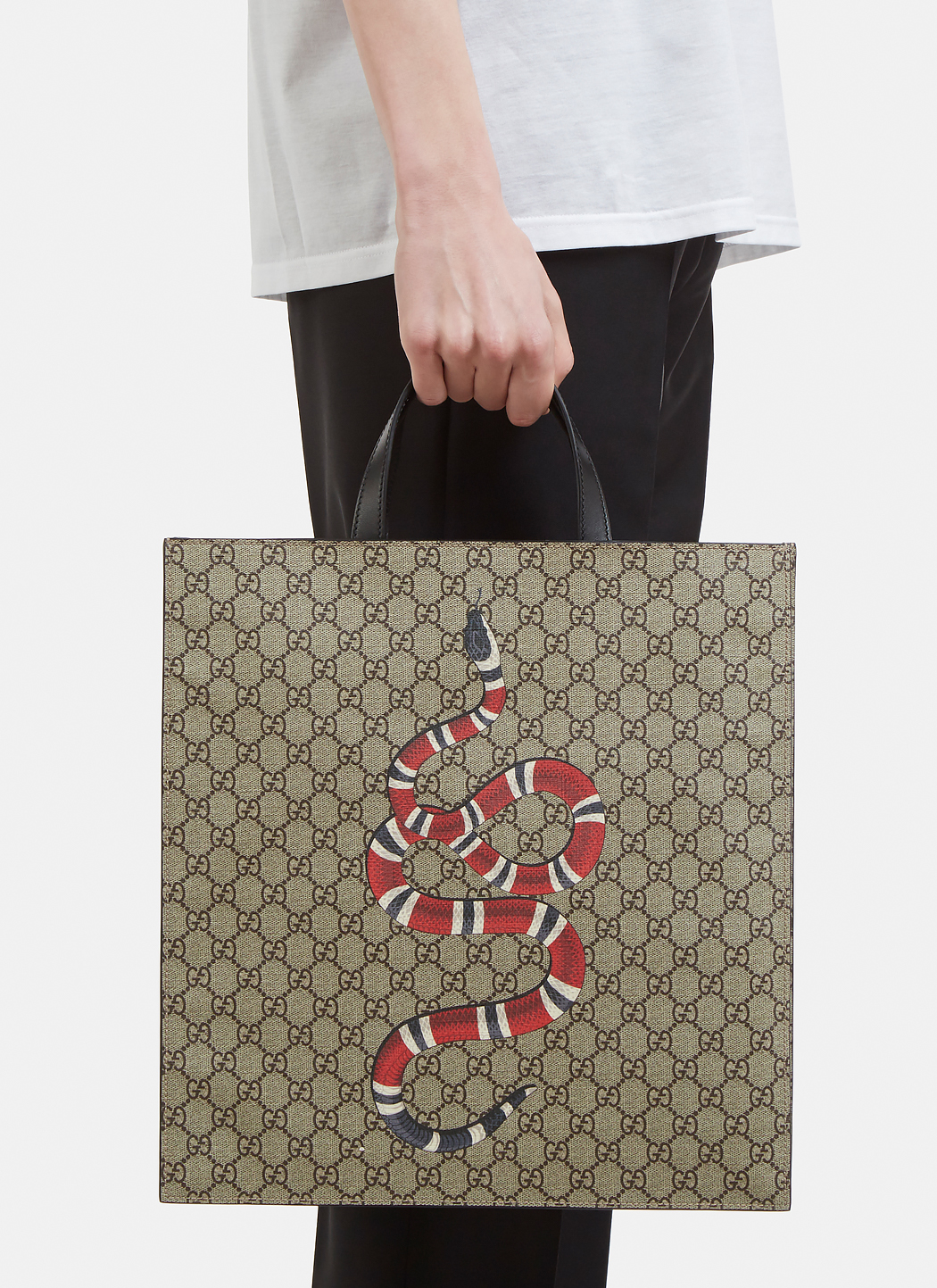 Gucci Snake Print GG Supreme Tote Bag in Brown | LN-CC