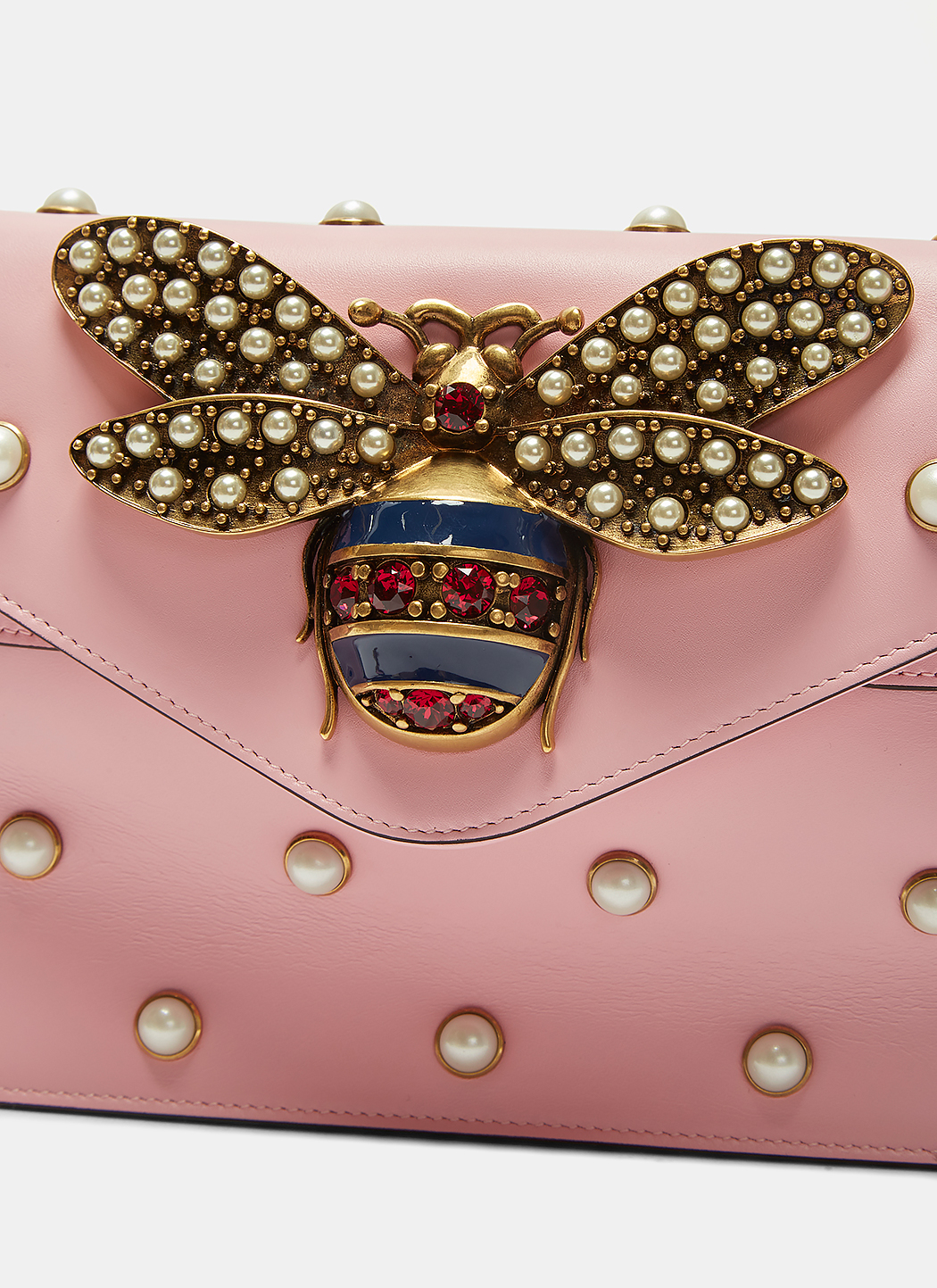 Gucci Broadway Pearl Studded Bee Clutch Bag LNCC