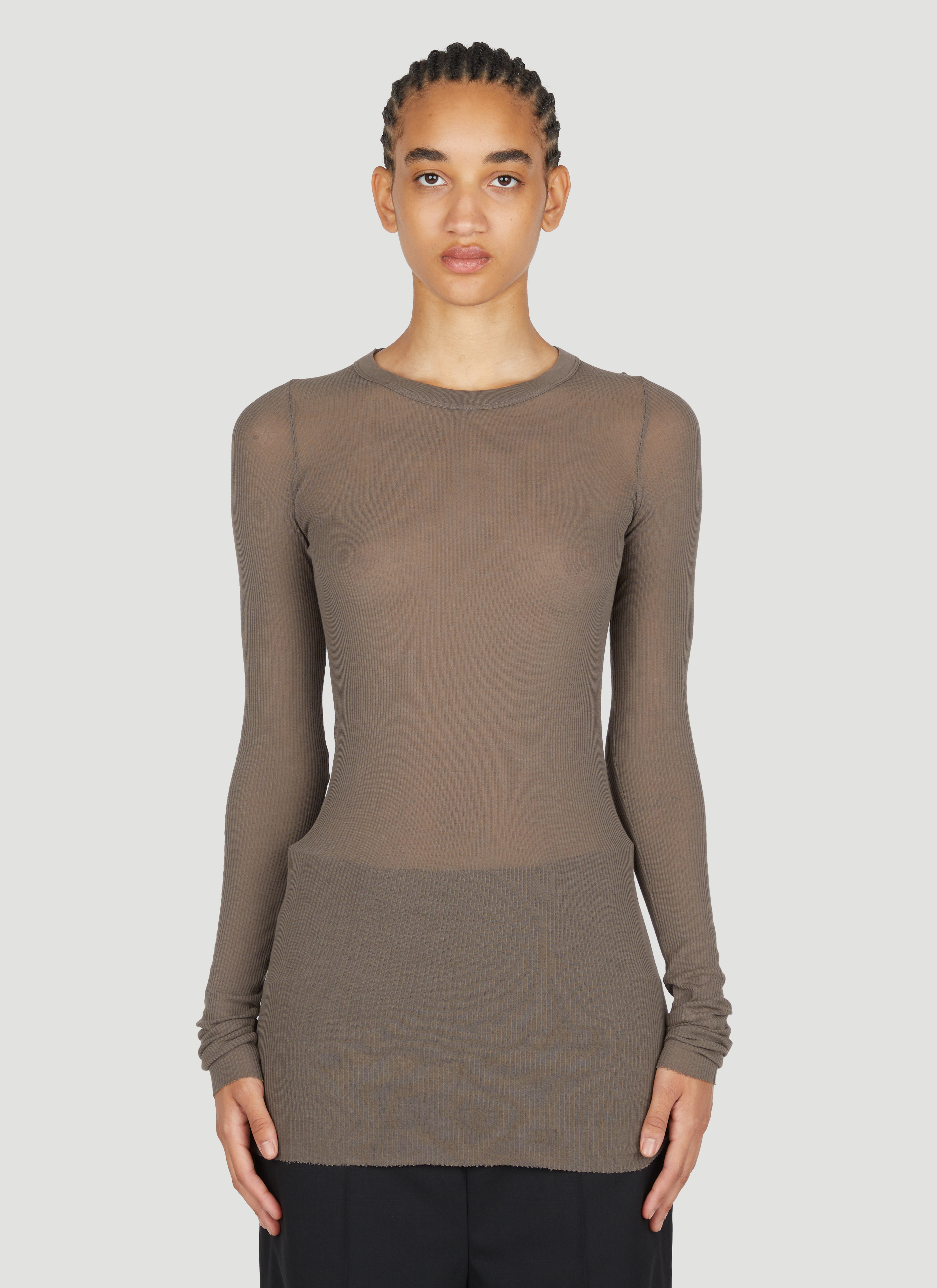 【関税&送料込】Rick Owens Ribbed T-Shirt Rick Owens Silk blend Ribbed T-shirt with Long Sleeves men