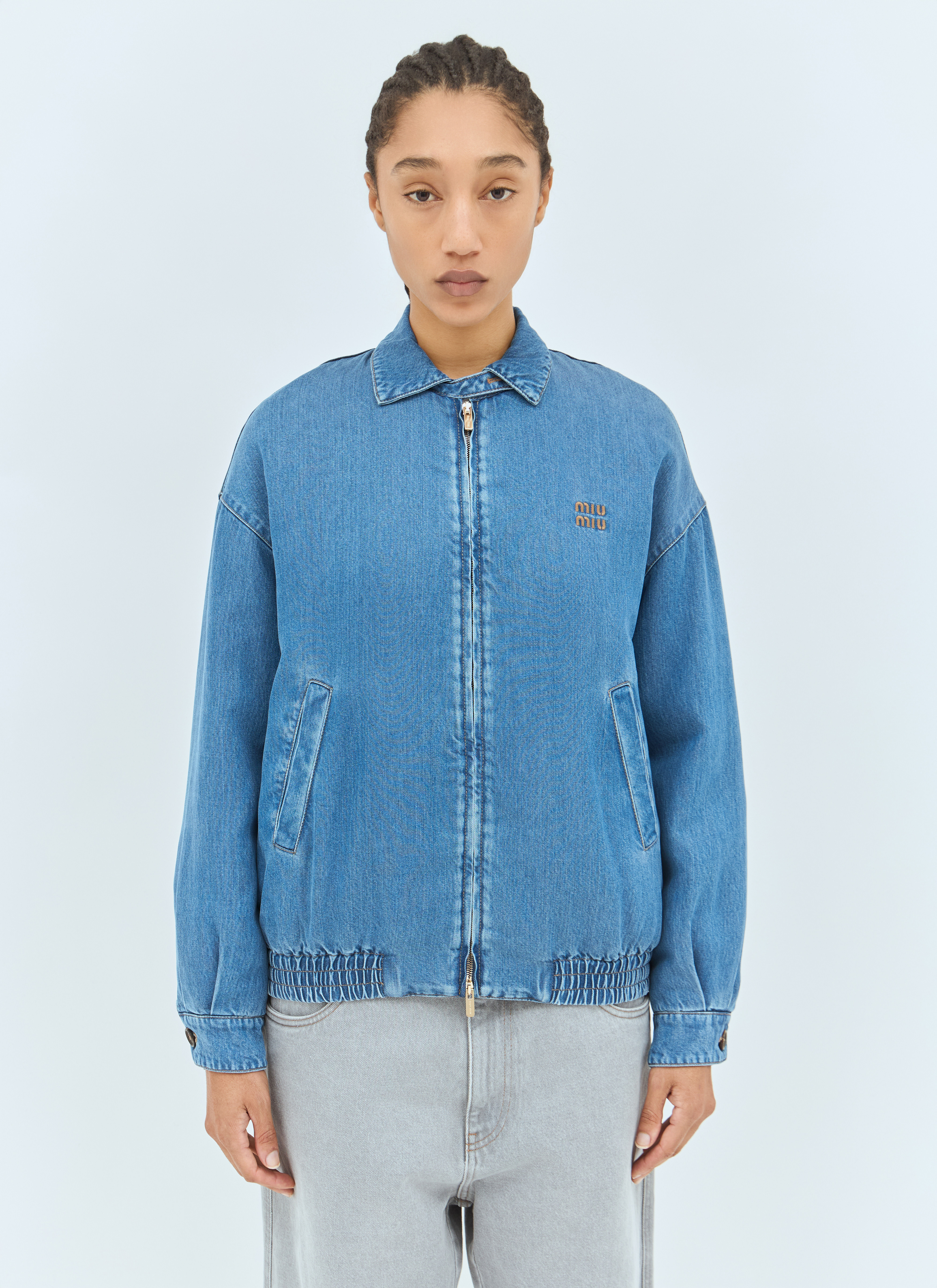 ジャケット Miu Miu Denim Flock Jacket Miu Miu Denim Jacket with Velvet Collar - Bergdorf Goodman