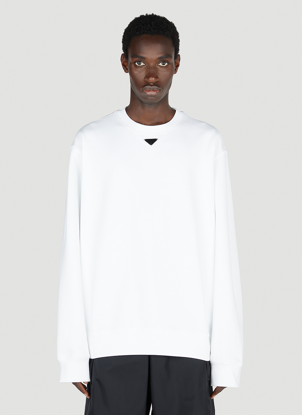 Prada Men's' Cotton Logo Plaque Sweatshirt in White | LN-CC®