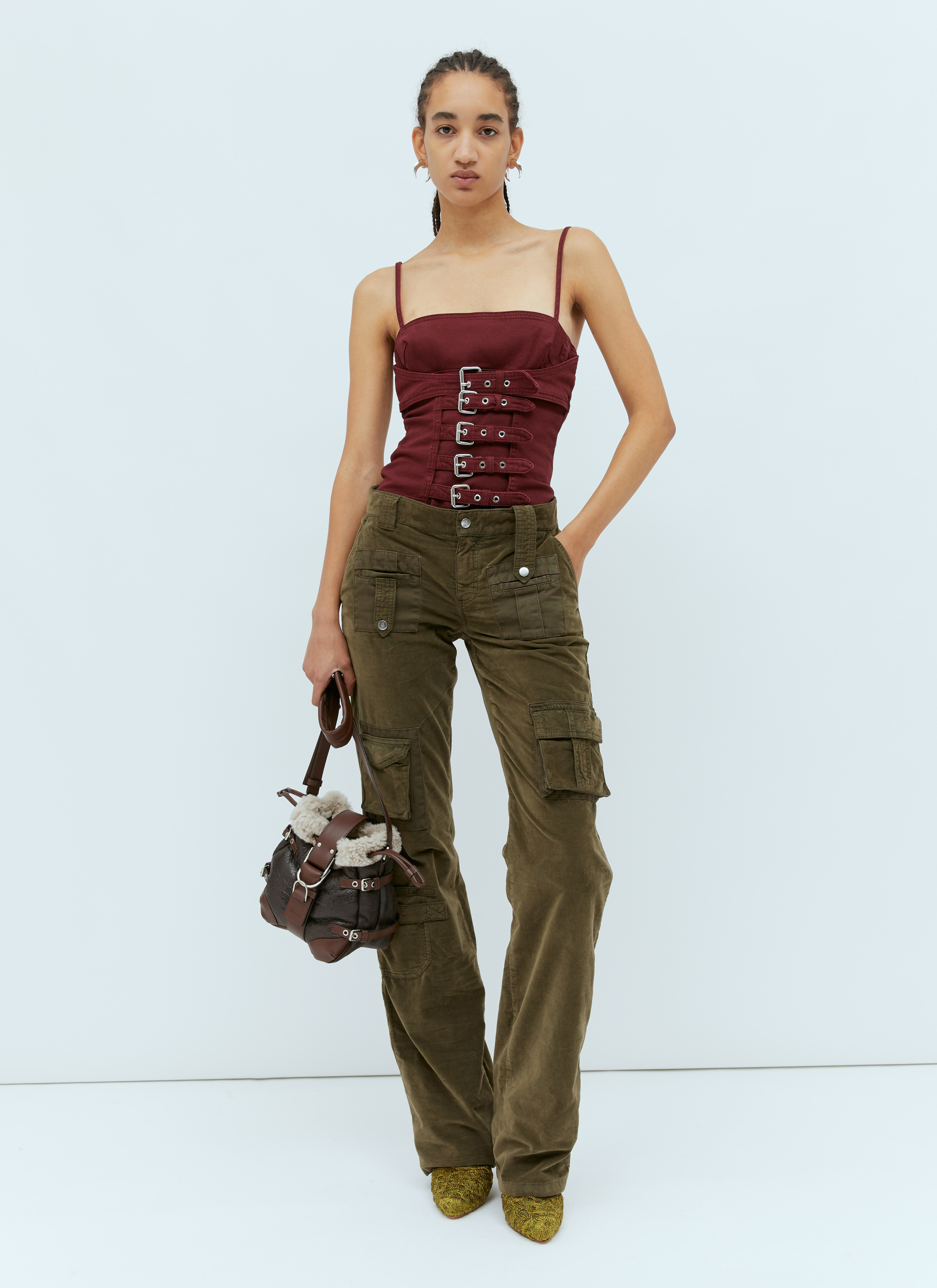 Blumarine レディース ベルベットカーゴパンツ の カーキ | LN-CC®