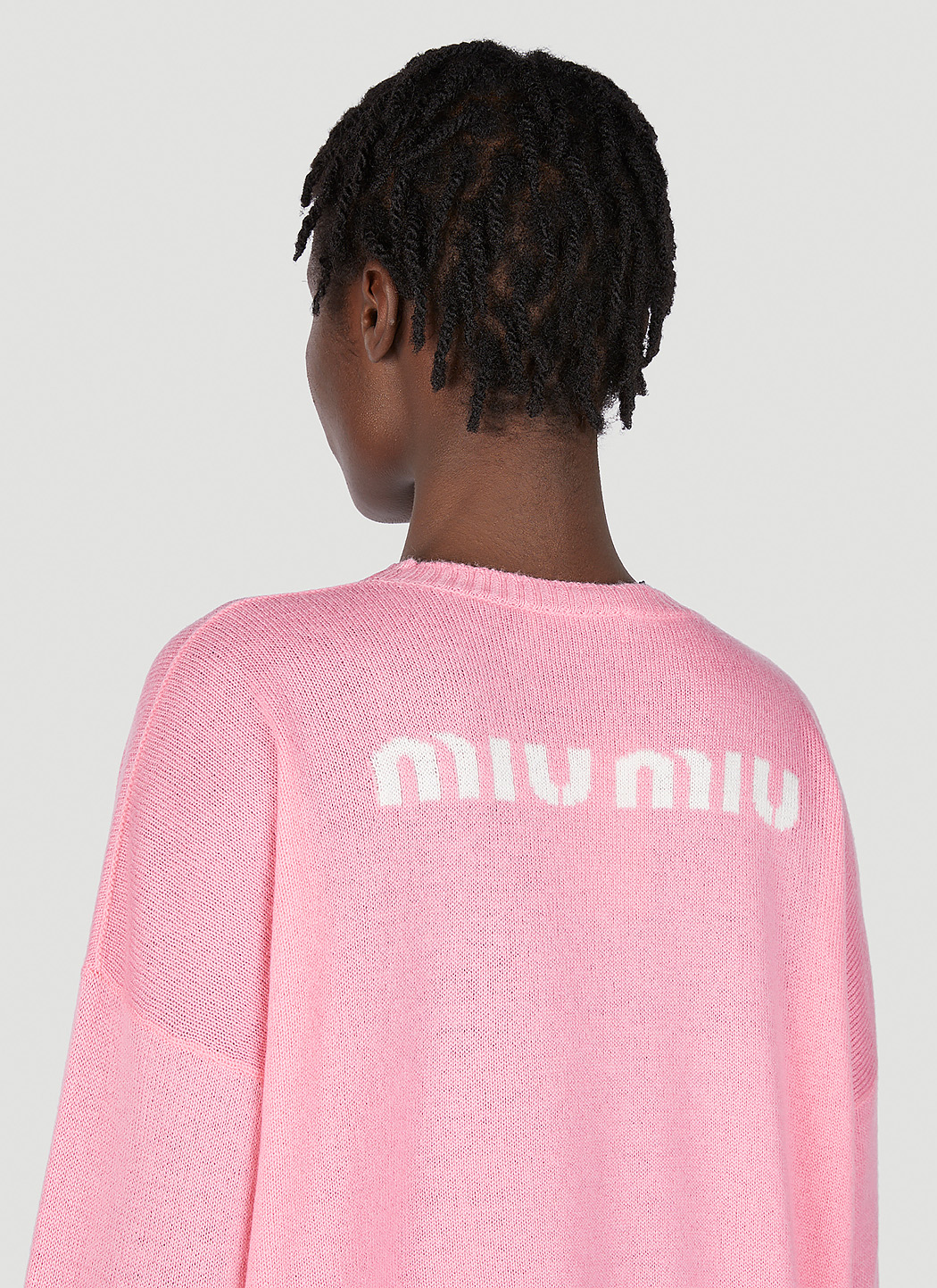 miumiu ロゴニット　ピンク Miu Miu Pink and White Logo Mohair Sweater – Wararni.com