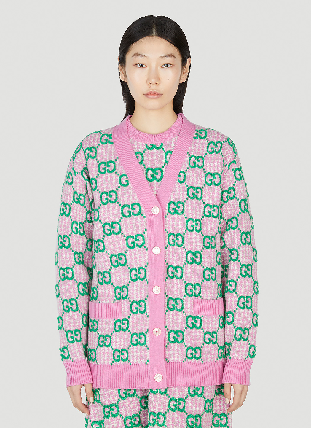 Intarsia Gucci Sweater GrÃ¼n Gucci GG Intarsia Cardigan In Pink LN-CC
