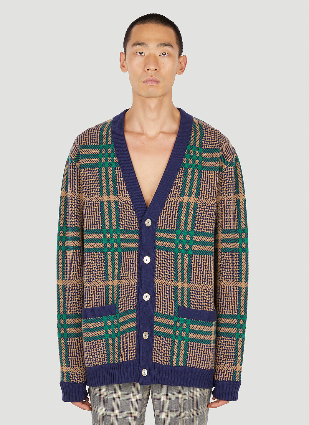 Reversible Check Jacquard Cardigan