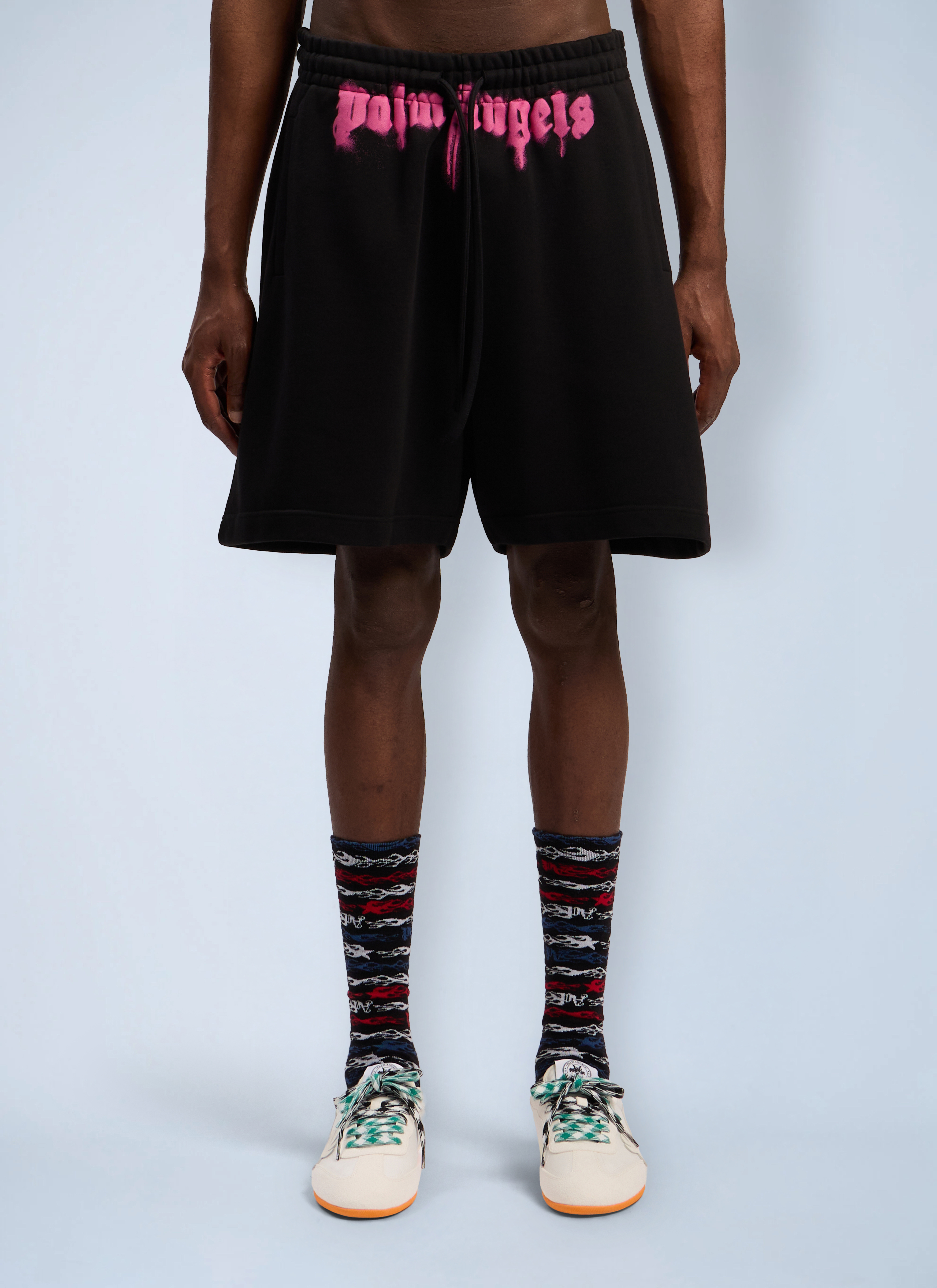 Palm Angels Men's' Sprayed Logo Track Shorts in Black | LN-CC®