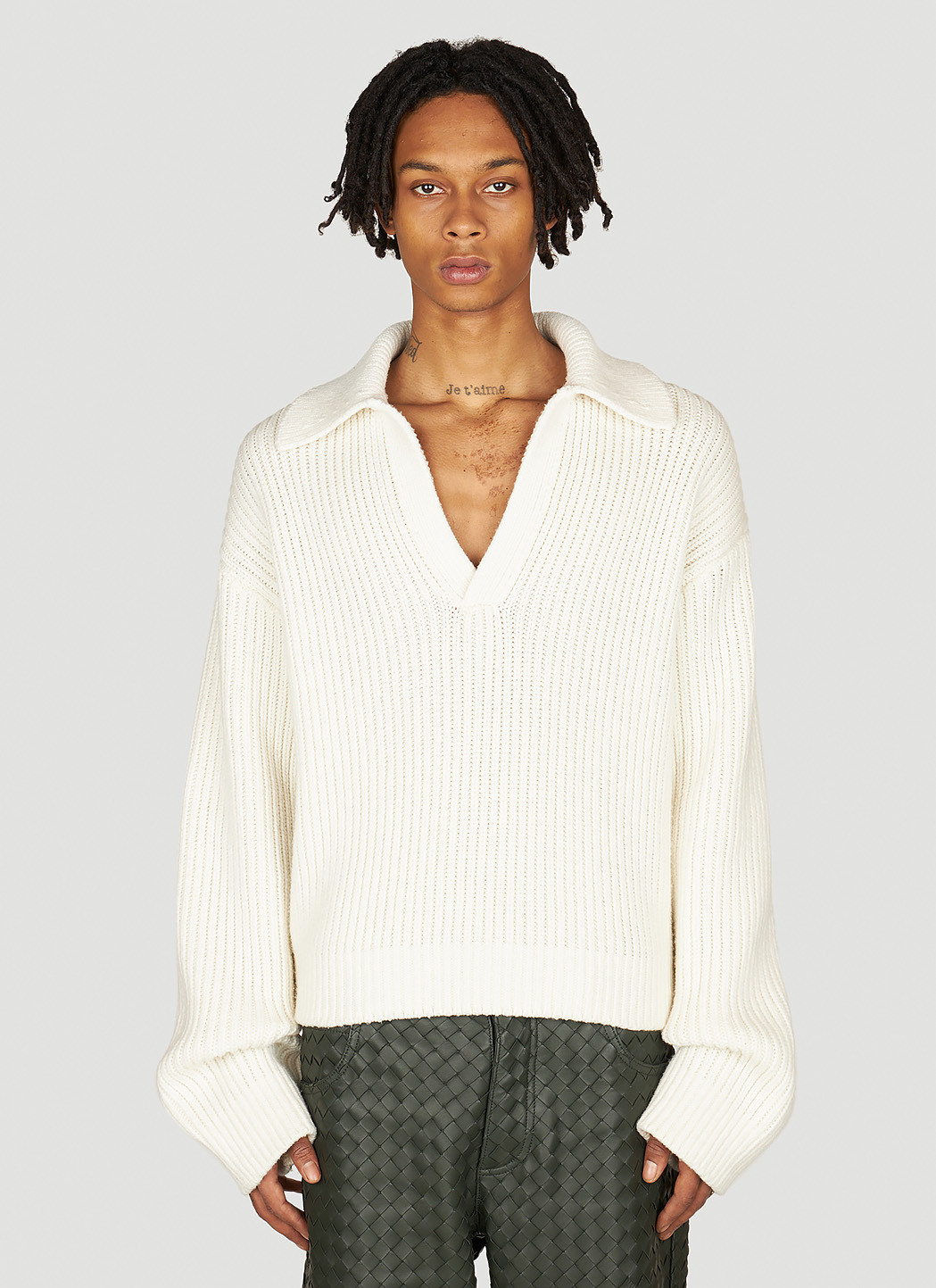 Bottega Veneta Men's' Polo Collar Sweater in Cream | LN-CC®