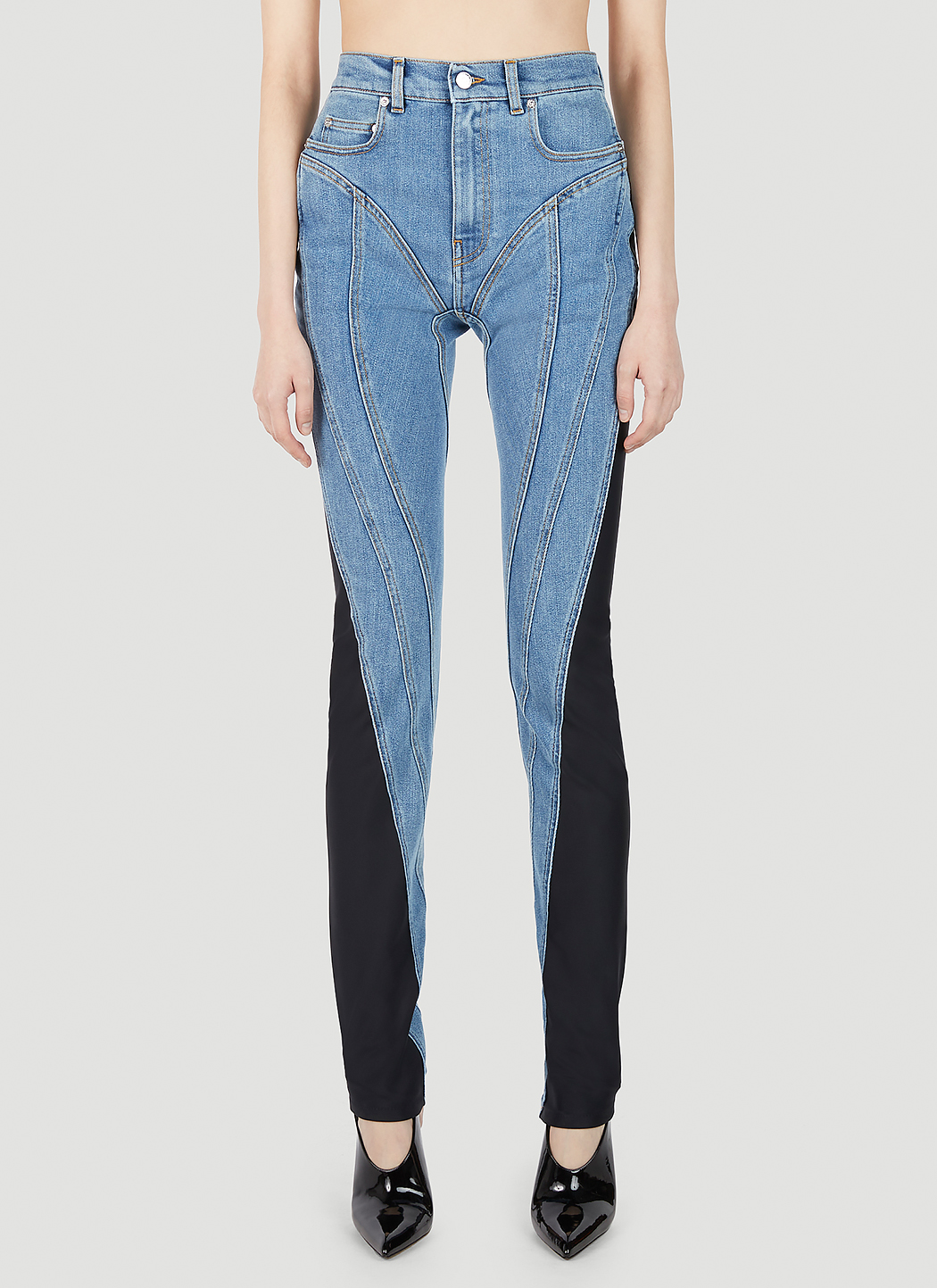Structured Contrast Panel Jeans