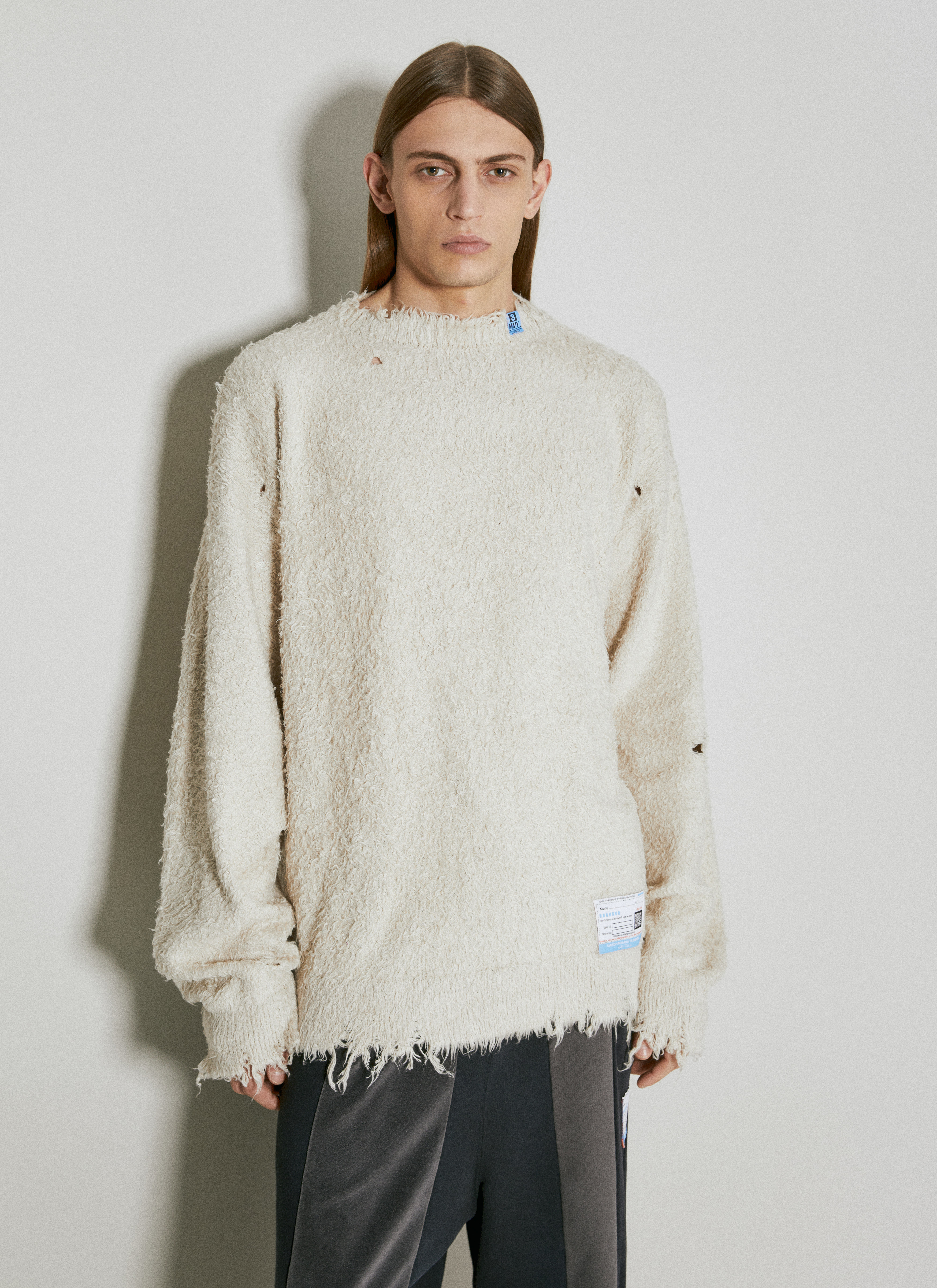 Maison Mihara Yasuhiro Men's Brushed Cotton Knit Sweater in Beige