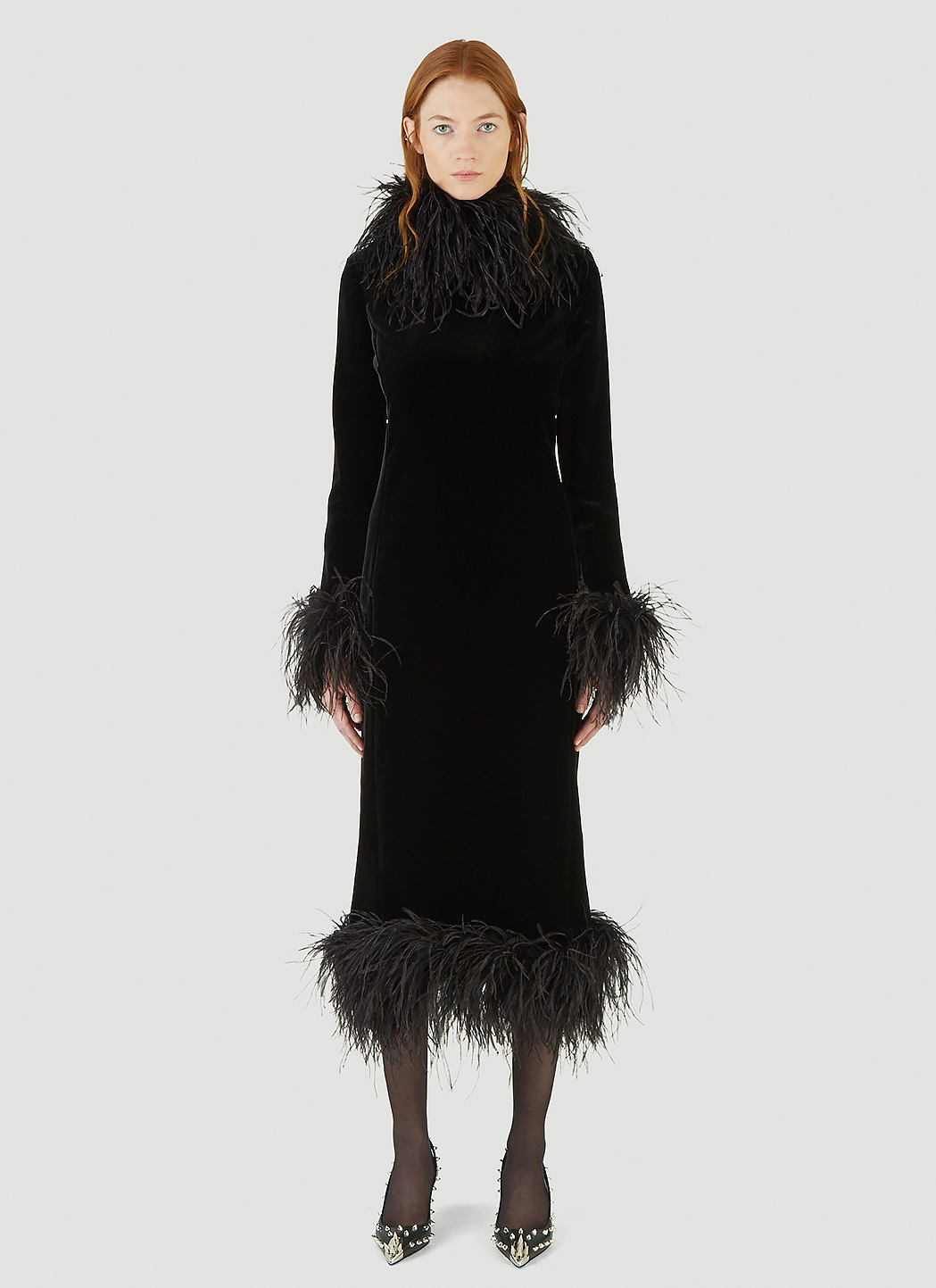 Saint Laurent Feather-Trimmed Velvet Dress | LN-CC