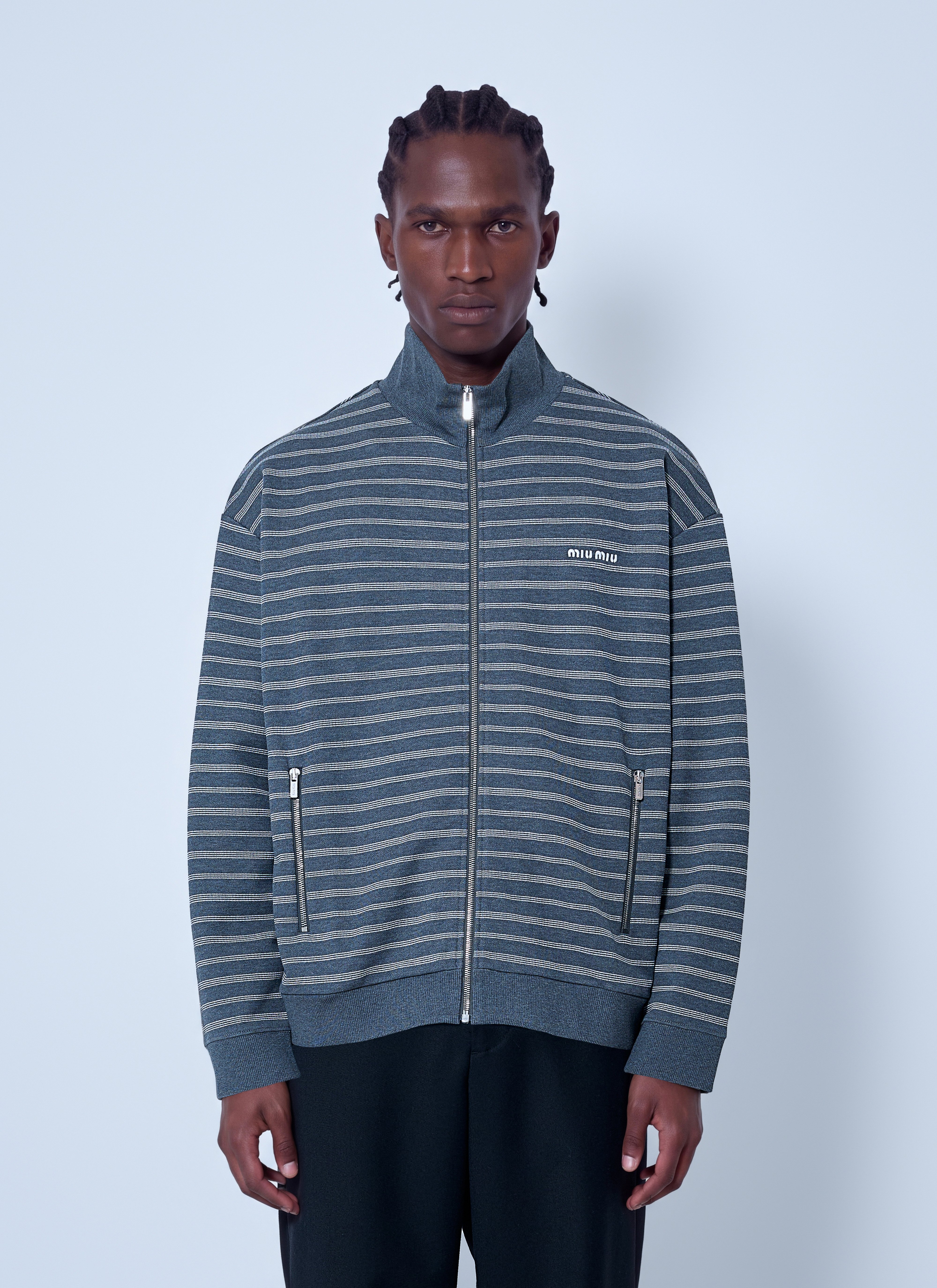 Miu Miu Miu Miu Striped Cotton Fleece Jacket